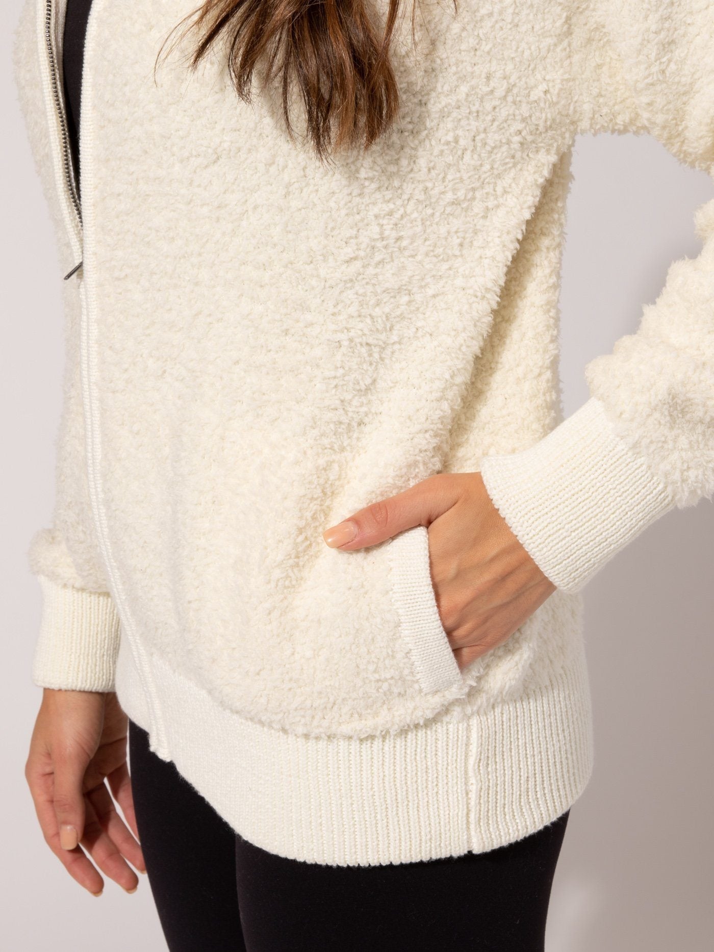 Vivi Boucle Zip Hoodie in Off-White Cream Knit Loungewear