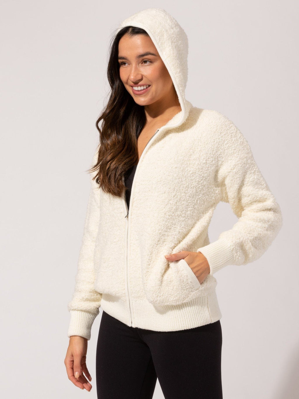 Vivi Boucle Zip Hoodie in Off-White Cream Knit Loungewear