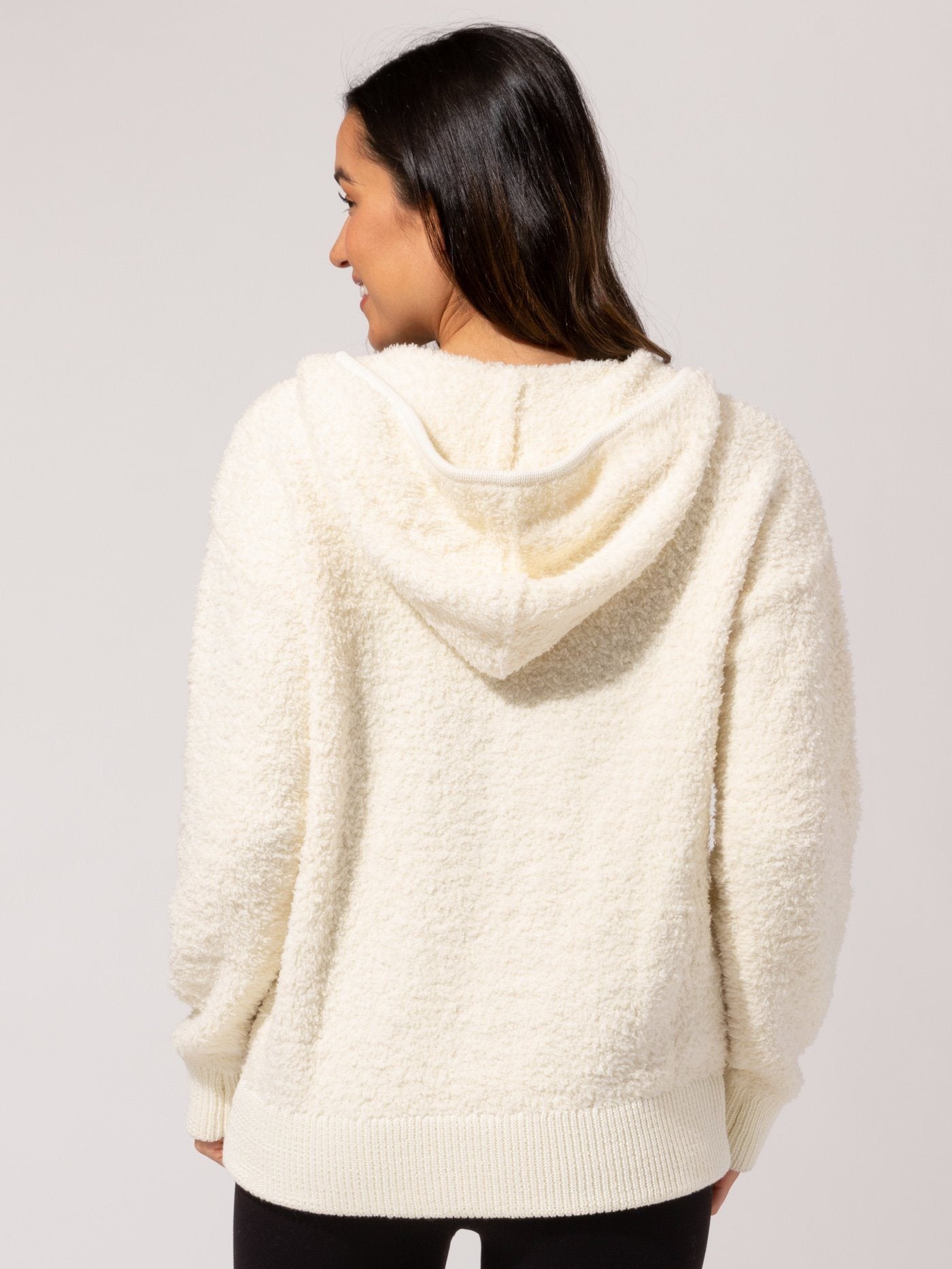 Vivi Boucle Zip Hoodie in Off-White Cream Knit Loungewear