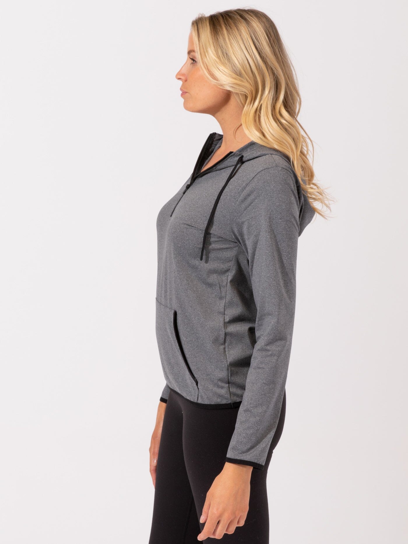 Brushed Jersey Half Zip Hoodie in Grey and Black