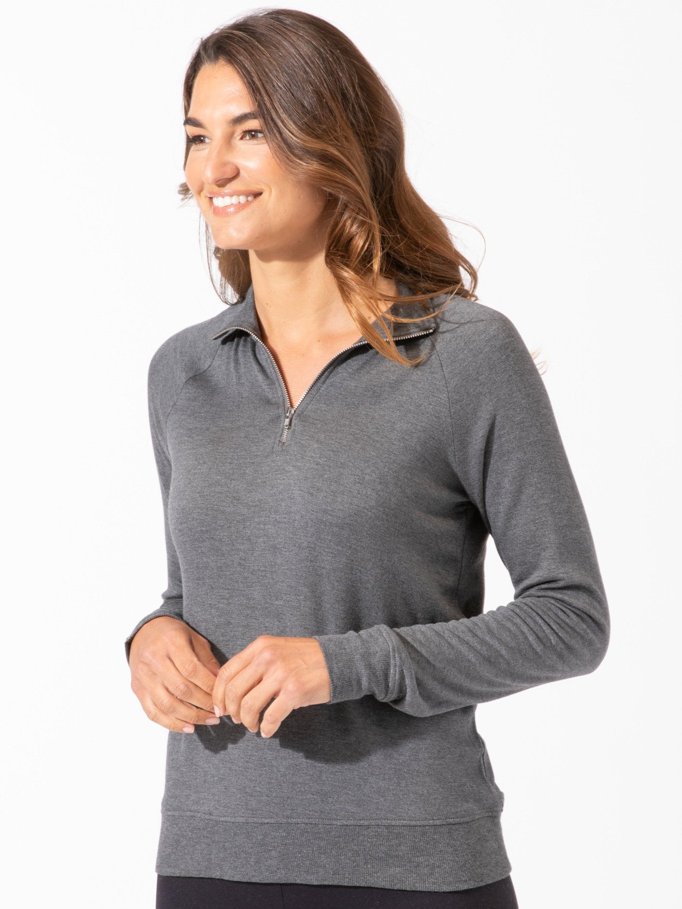 Women's Feather Fleece 1/4 Zip Pullover in Charcoal Grey