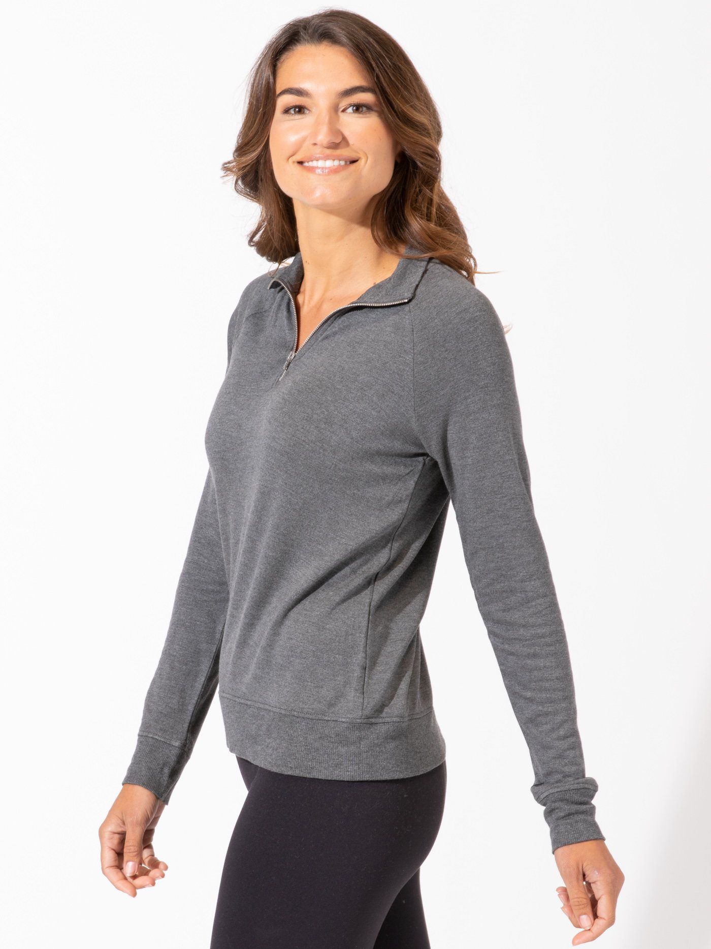 Women's Feather Fleece 1/4 Zip Pullover in Charcoal Grey