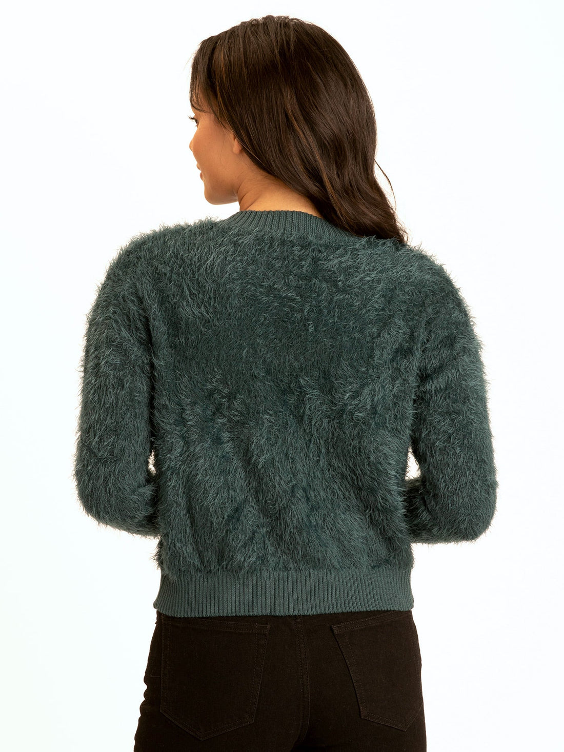 Jessa Fuzzy Knit Crop Cardigan in Dark Forest Green
