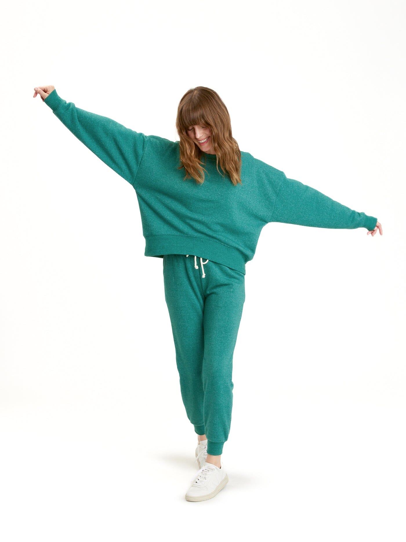 Naia Triblend Fleece Pullover in Green and Heather Green