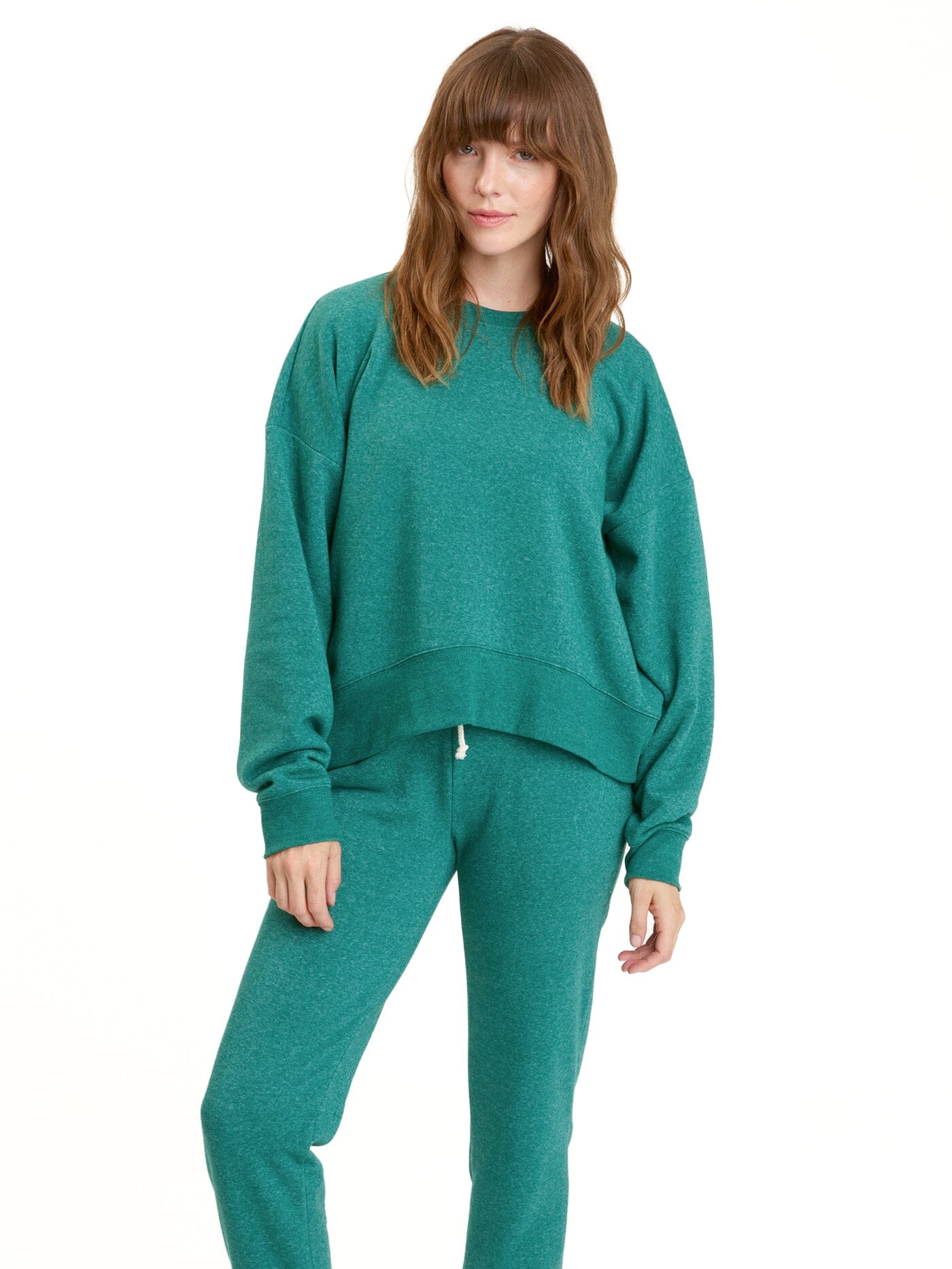 Naia Triblend Fleece Pullover in Green and Heather Green
