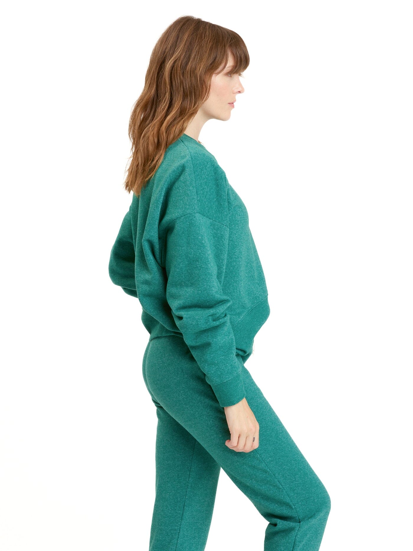 Naia Triblend Fleece Pullover in Green and Heather Green