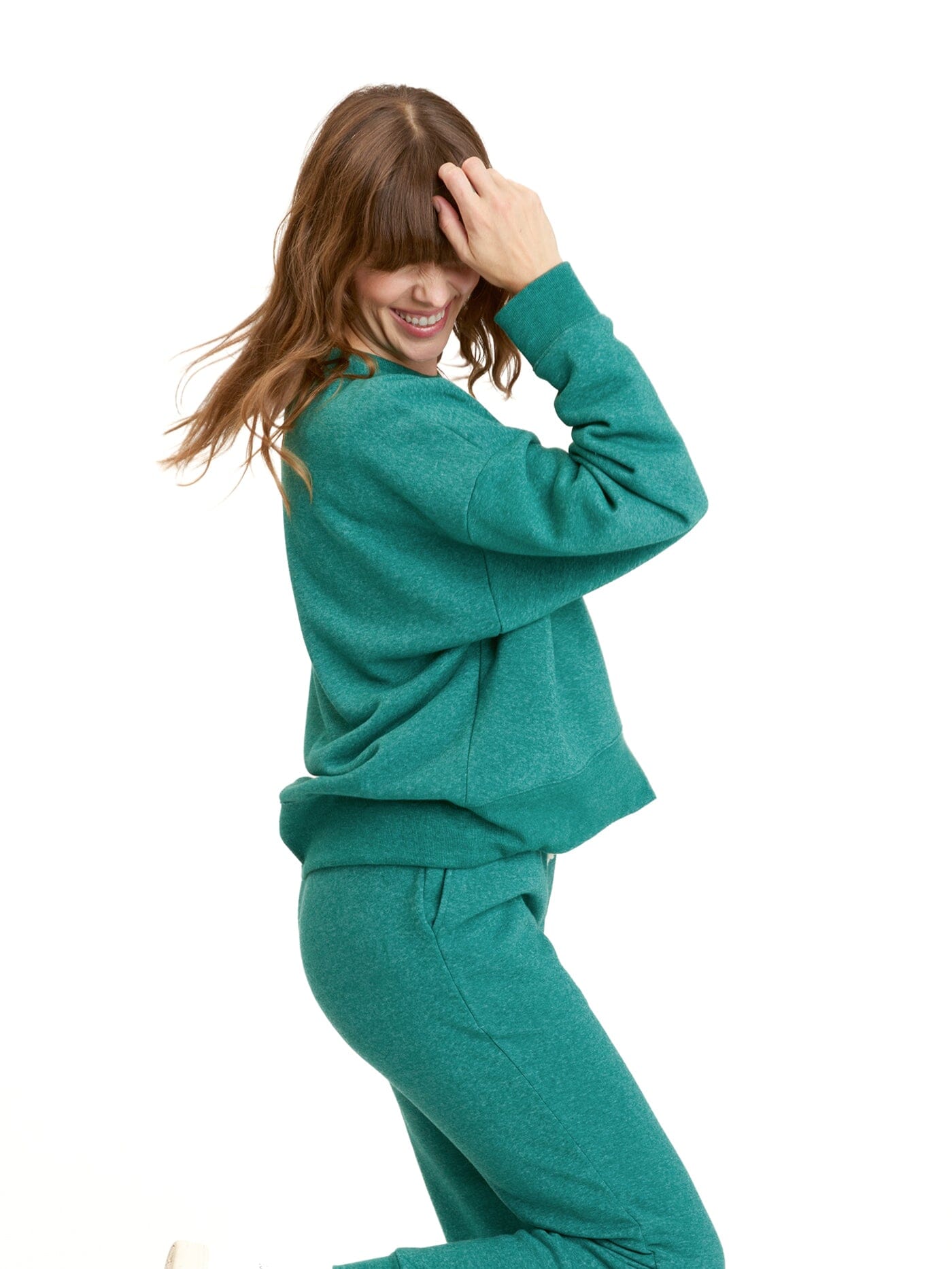 Naia Triblend Fleece Pullover in Green and Heather Green