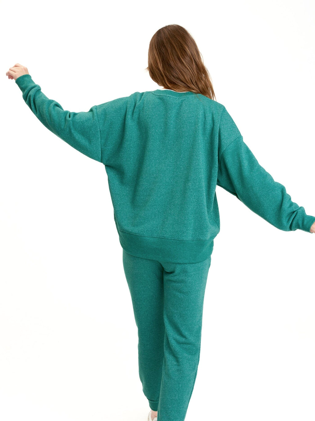Naia Triblend Fleece Pullover in Green and Heather Green
