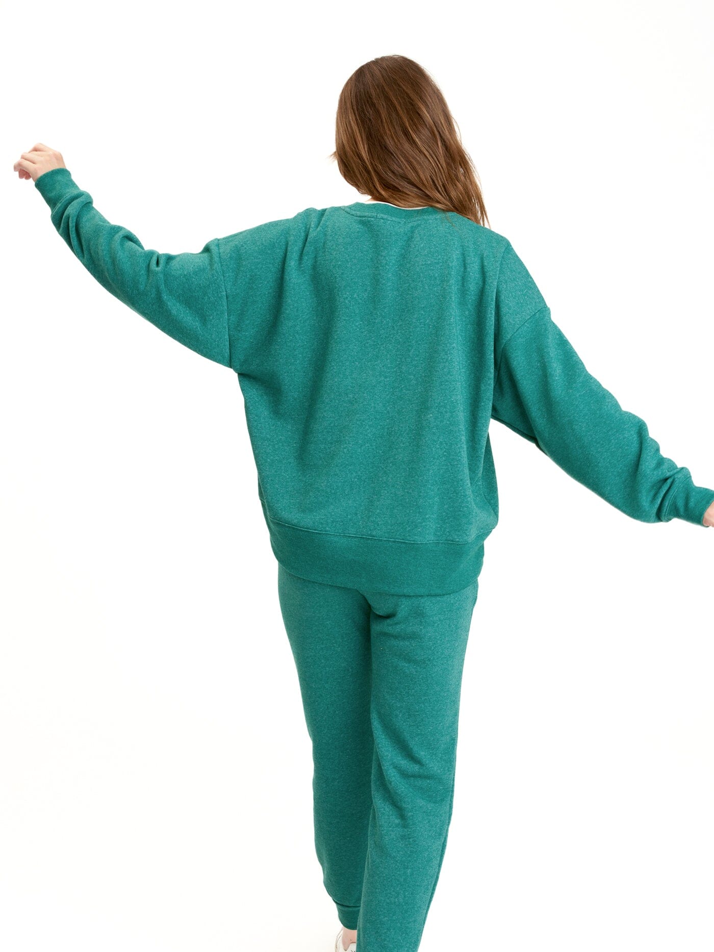 Naia Triblend Fleece Pullover in Green and Heather Green