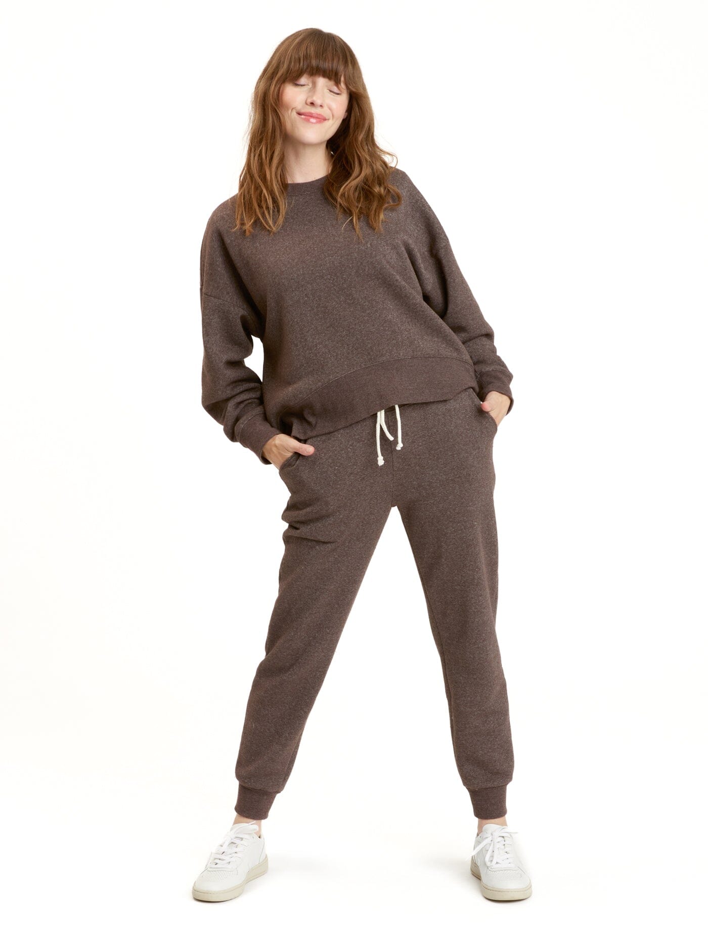 Naia Triblend Fleece Crop Pullover in Brown