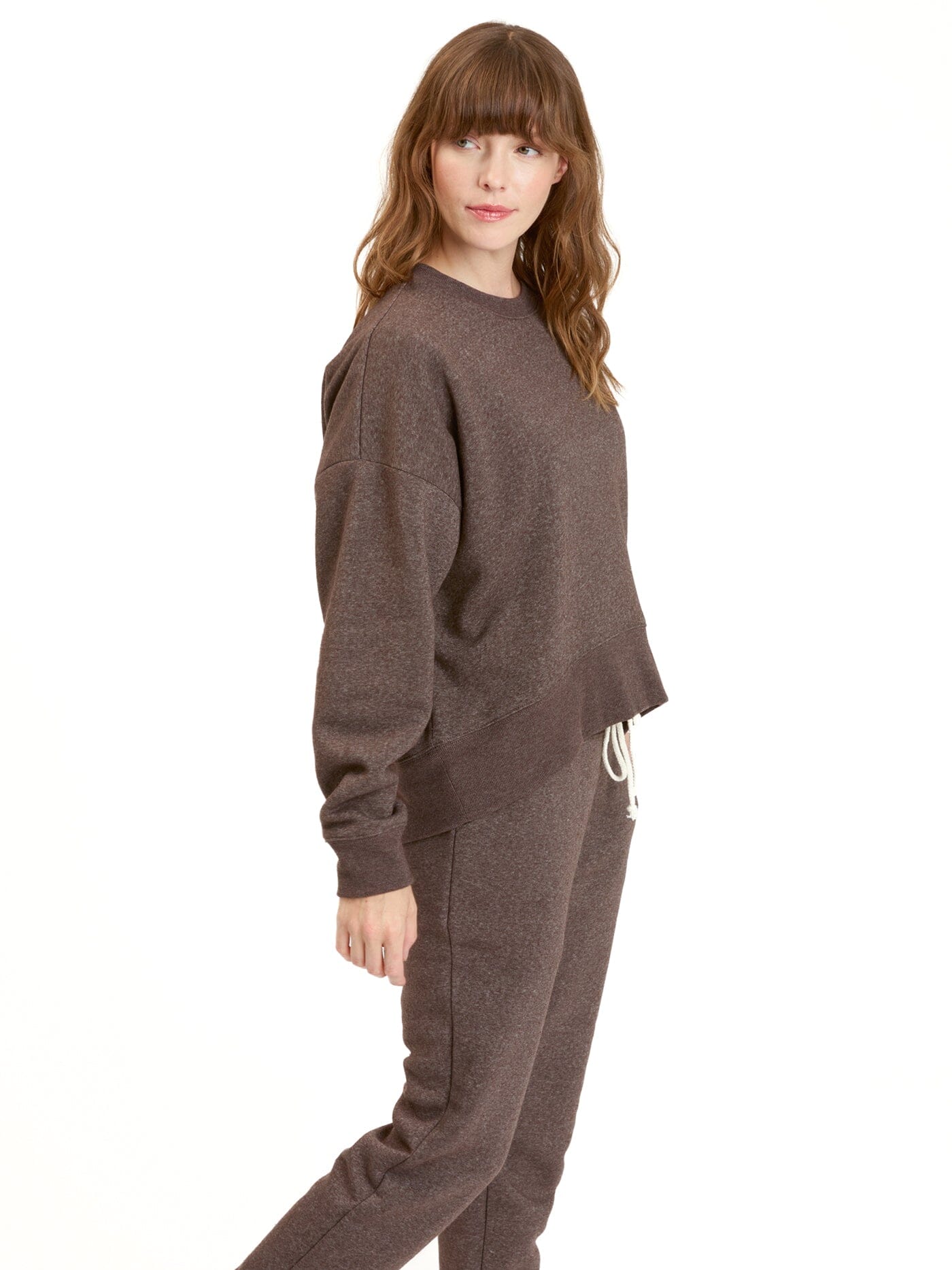 Naia Triblend Fleece Crop Pullover in Brown