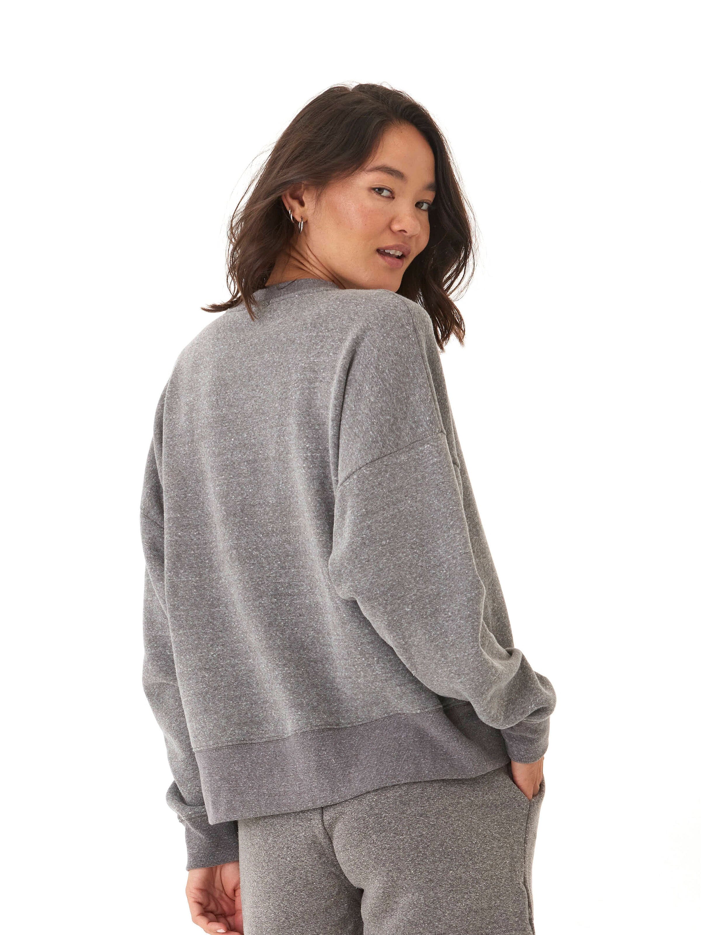 Women's Oversized Grey Triblend Fleece Pullover Sweatshirt