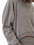 Women's oversized grey triblend fleece pullover with classic rib trim
