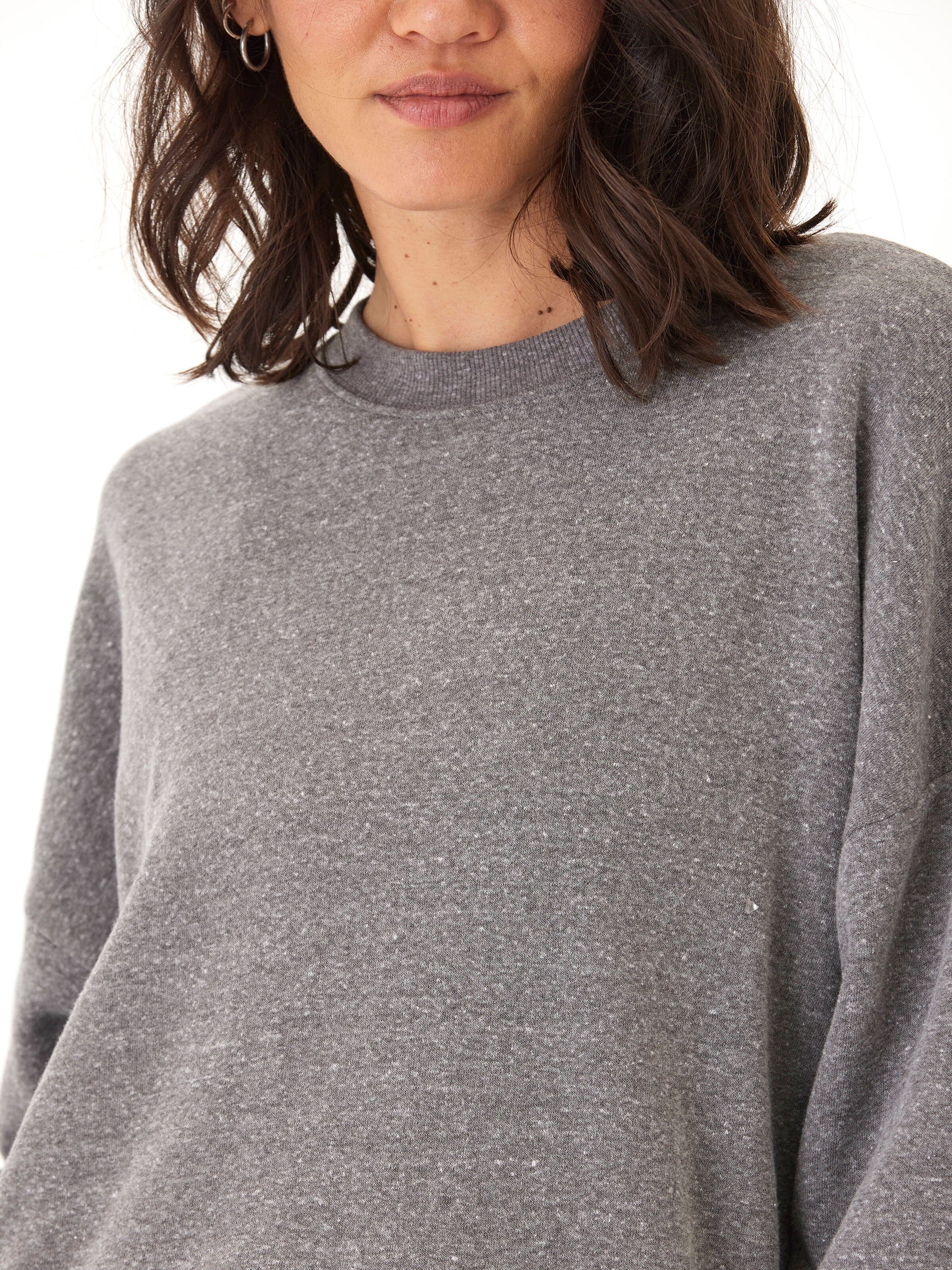 Women's Oversized Grey Triblend Fleece Pullover Sweatshirt