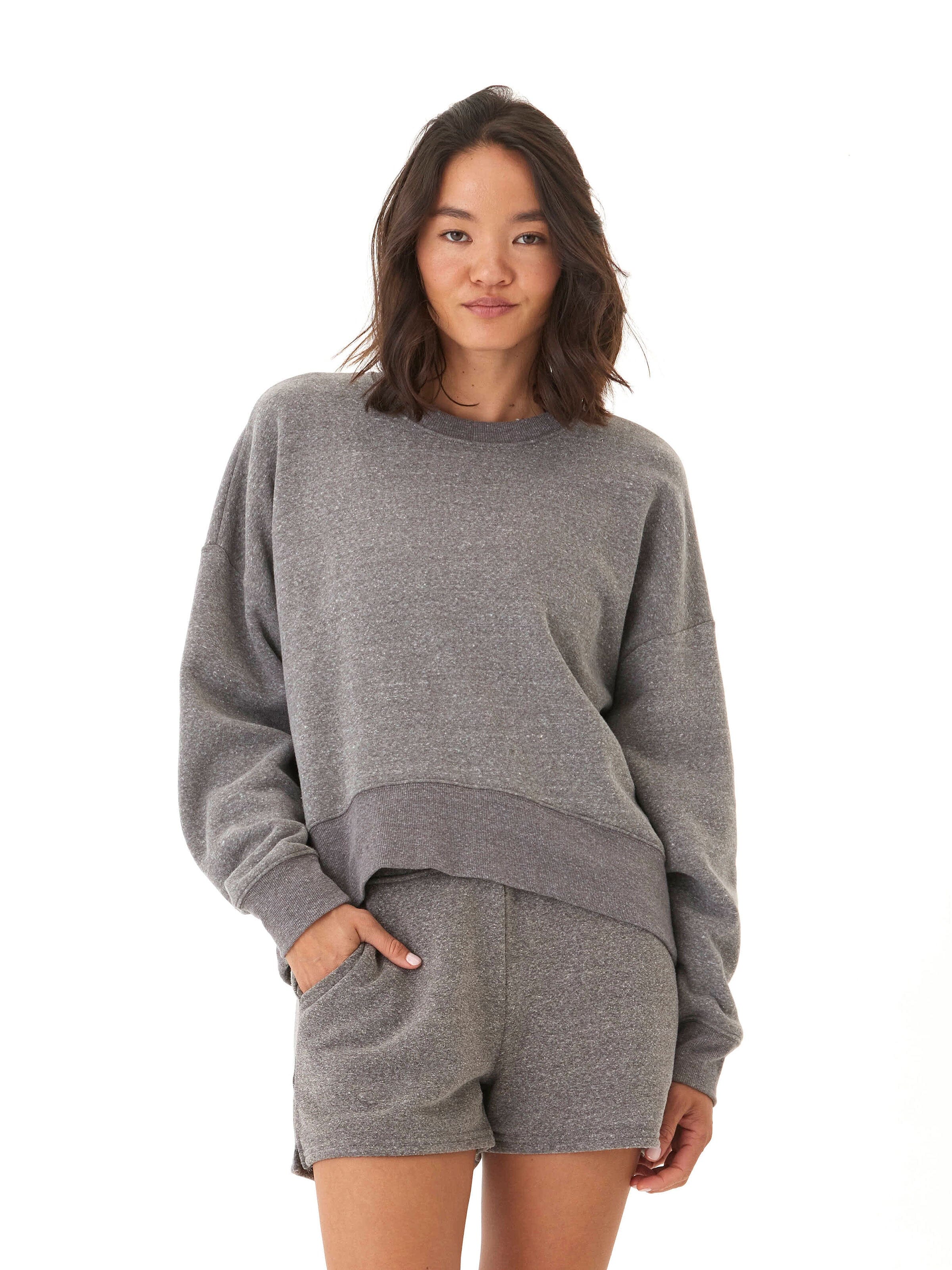 Women's Oversized Grey Triblend Fleece Pullover Sweatshirt