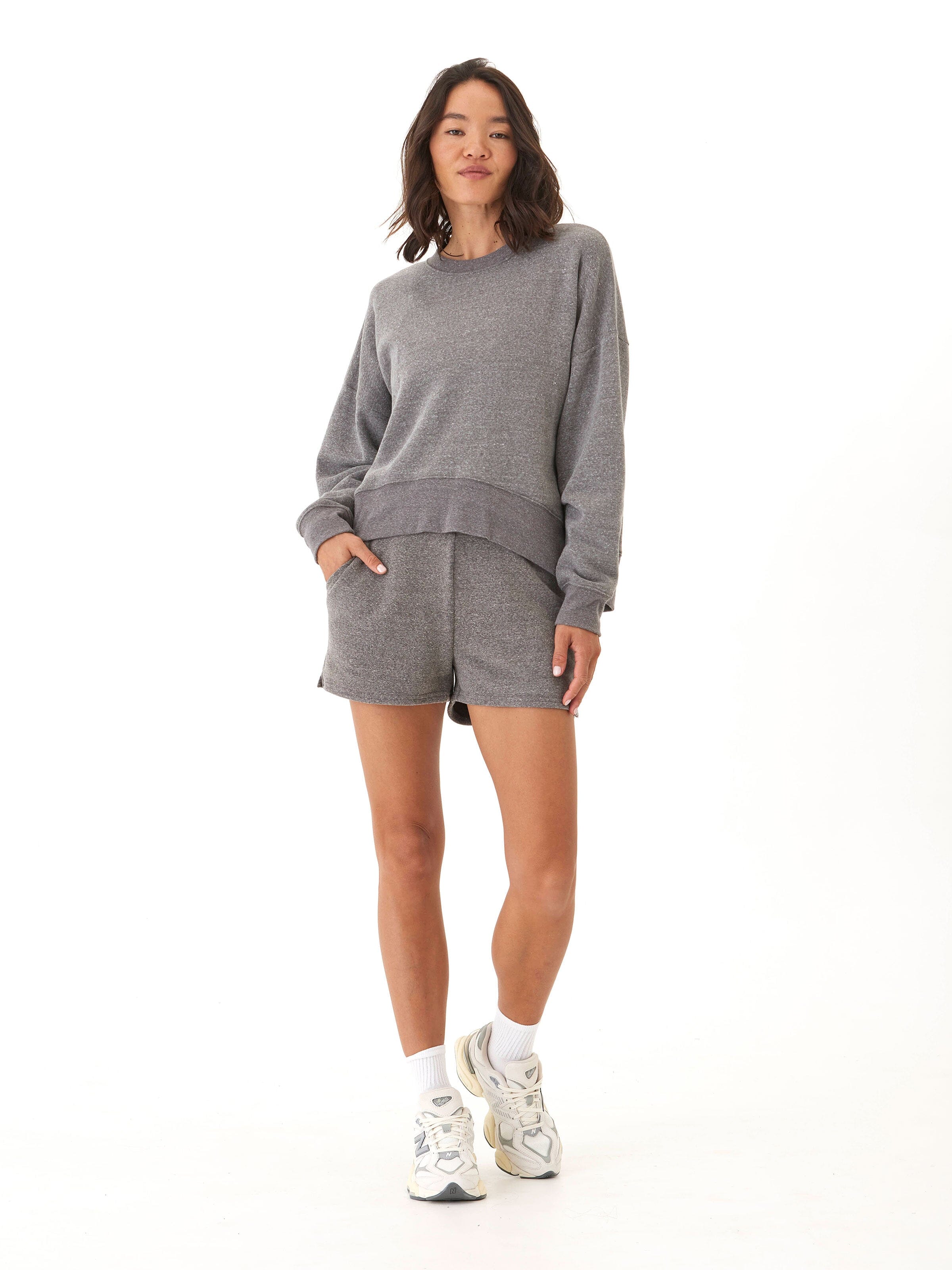 Women's Oversized Grey Triblend Fleece Pullover Sweatshirt