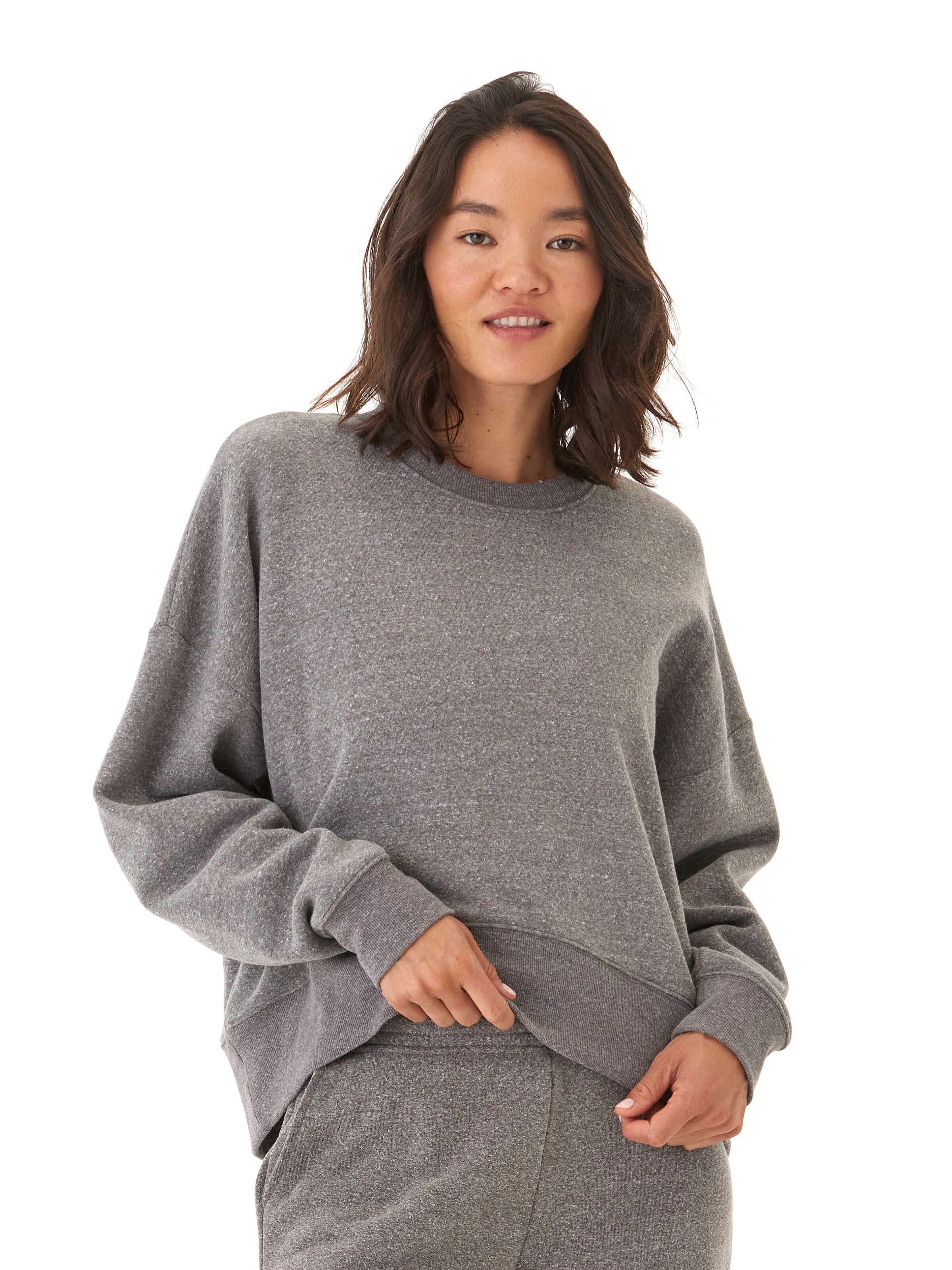Women's Oversized Grey Triblend Fleece Pullover Sweatshirt