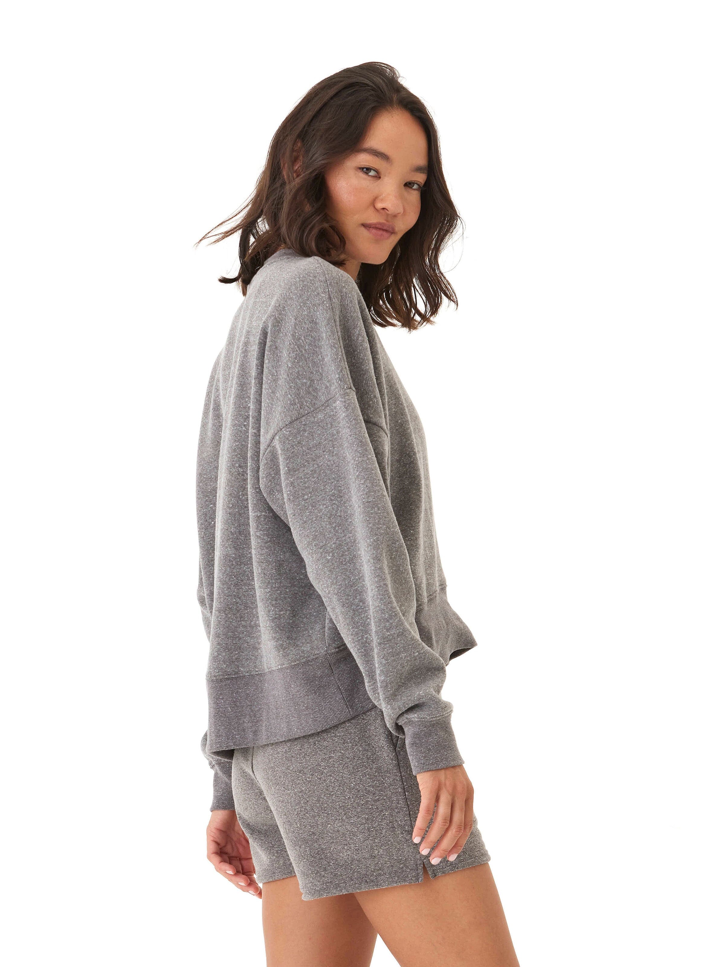 Women's Oversized Grey Triblend Fleece Pullover Sweatshirt
