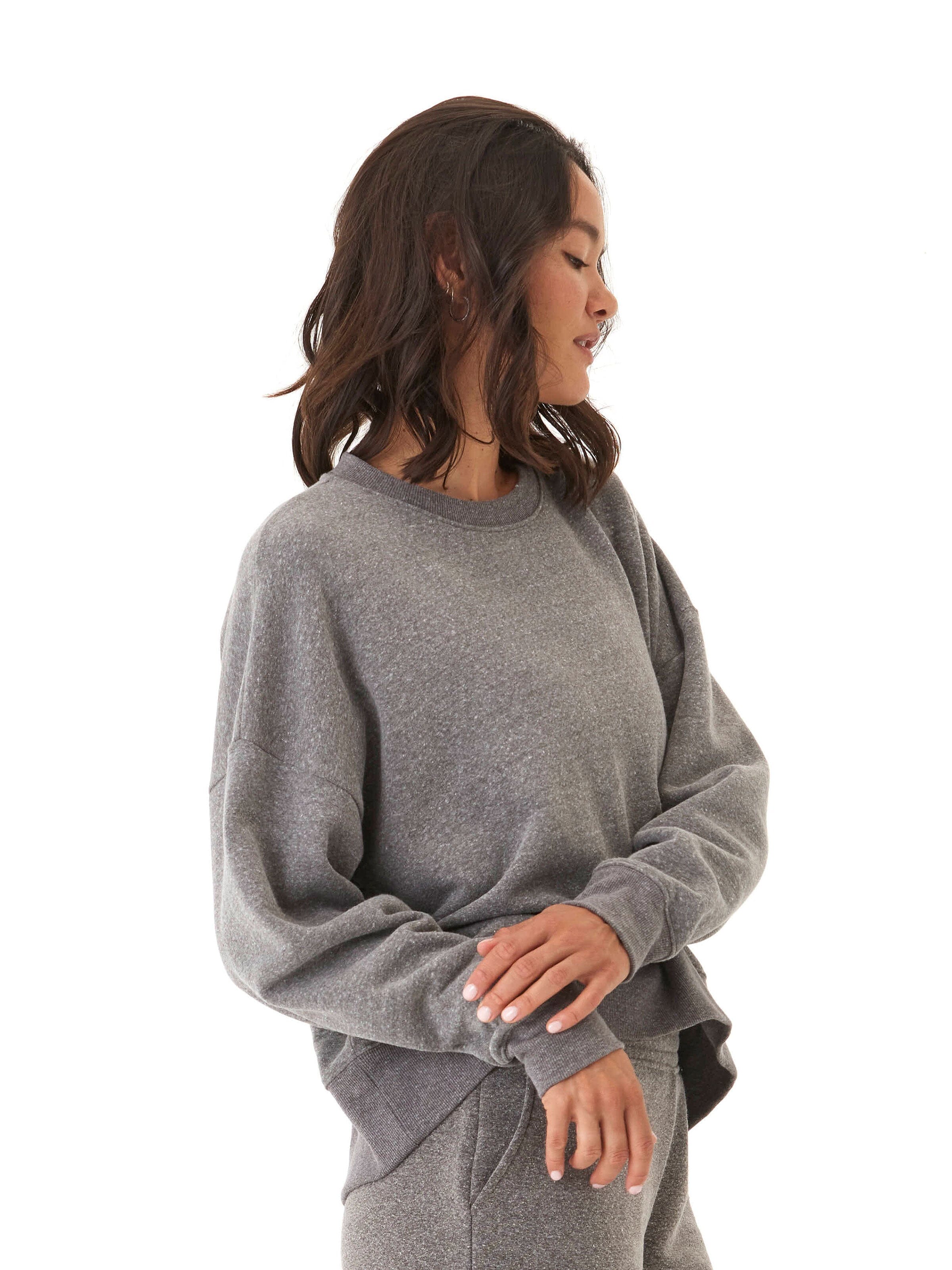 Women's Oversized Grey Triblend Fleece Pullover Sweatshirt