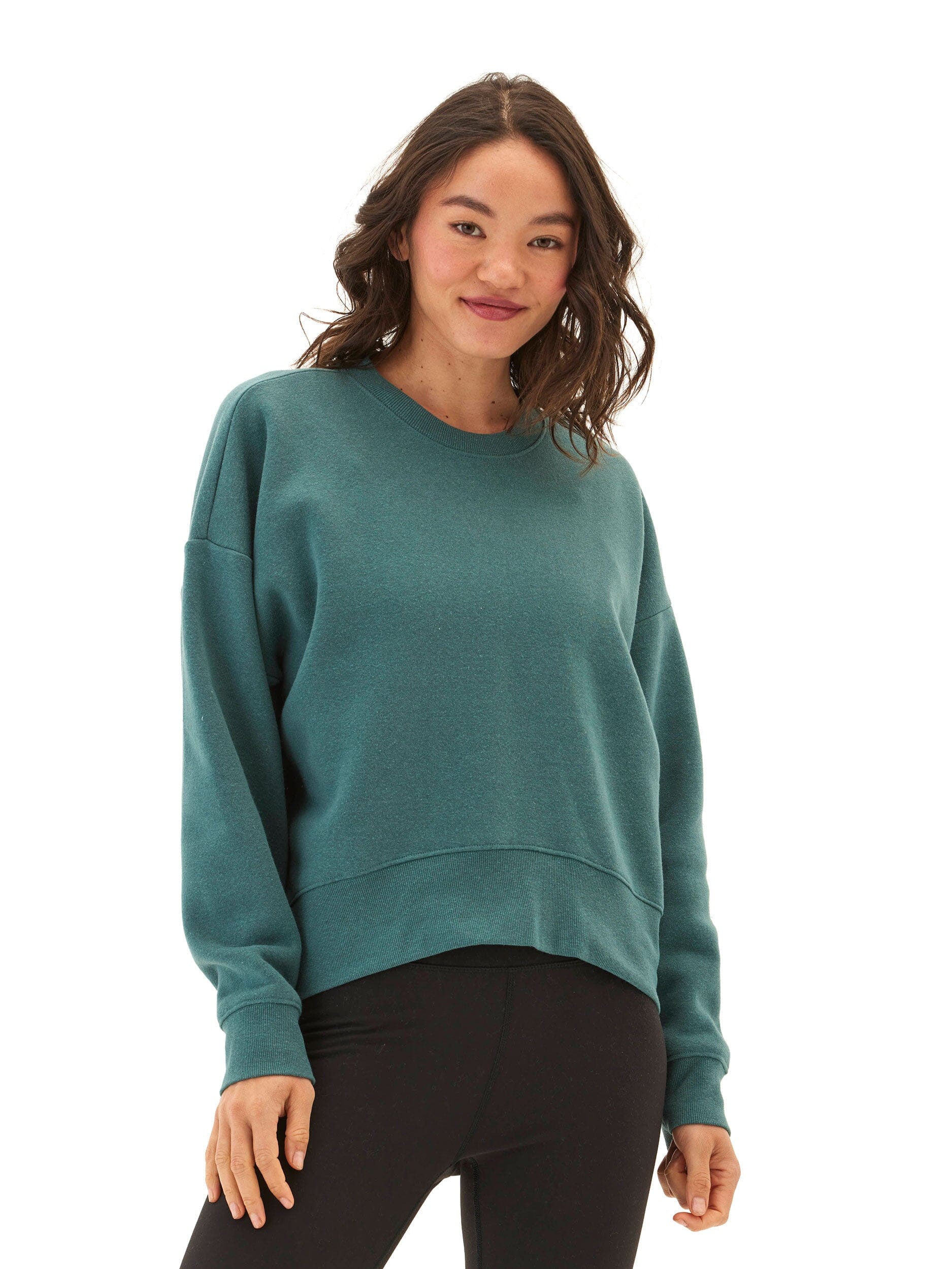 Naia Women’s Teal & Forest Green Crop Triblend Fleece Pullover