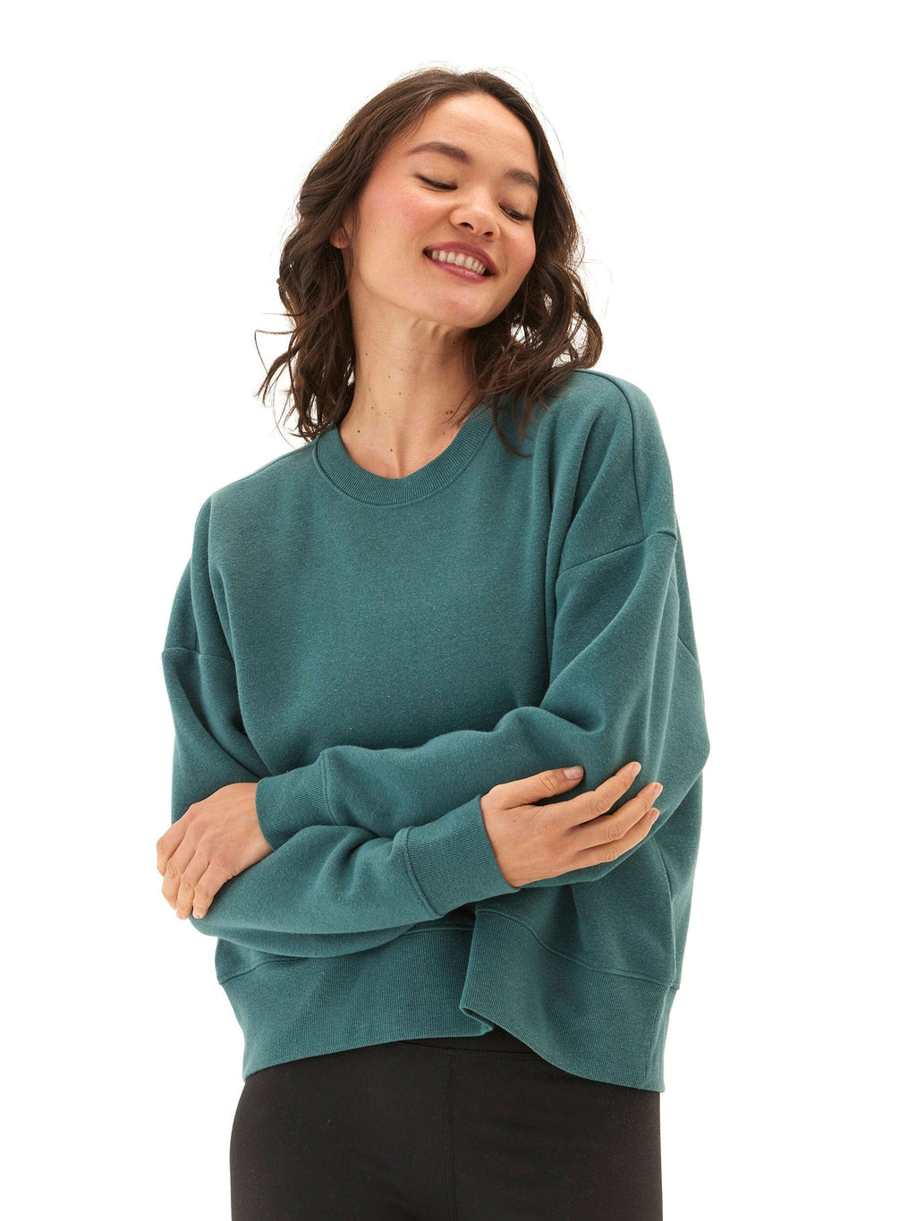 Naia Women’s Teal & Forest Green Crop Triblend Fleece Pullover
