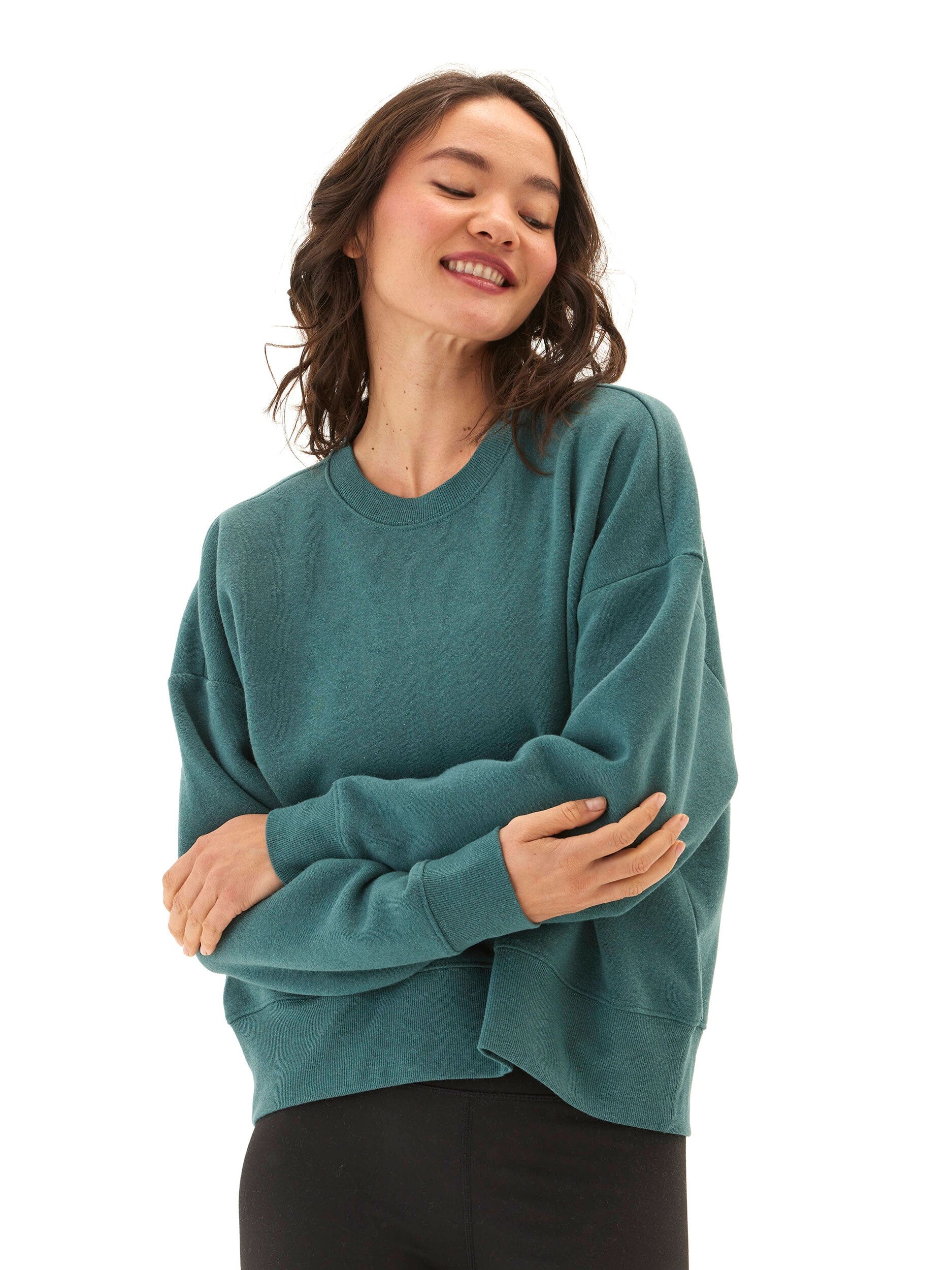 Naia Women’s Teal & Forest Green Crop Triblend Fleece Pullover
