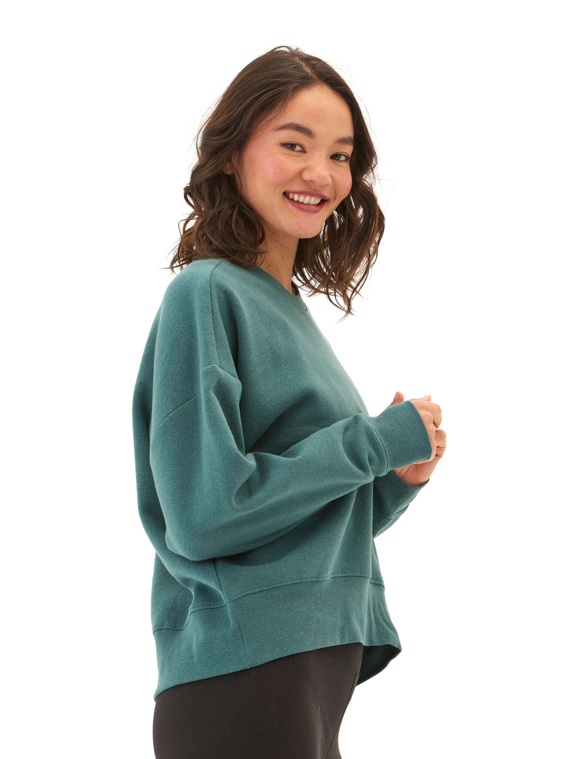 Naia Women’s Teal & Forest Green Crop Triblend Fleece Pullover