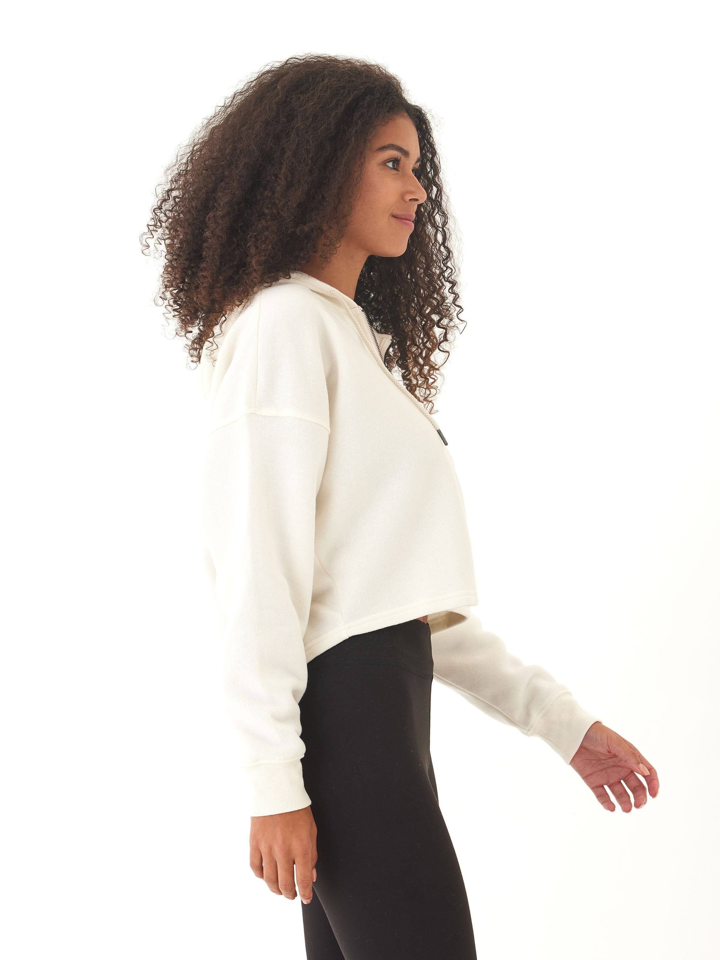 Venetia Triblend Fleece Crop Zip Hoodie in Off-White Cream