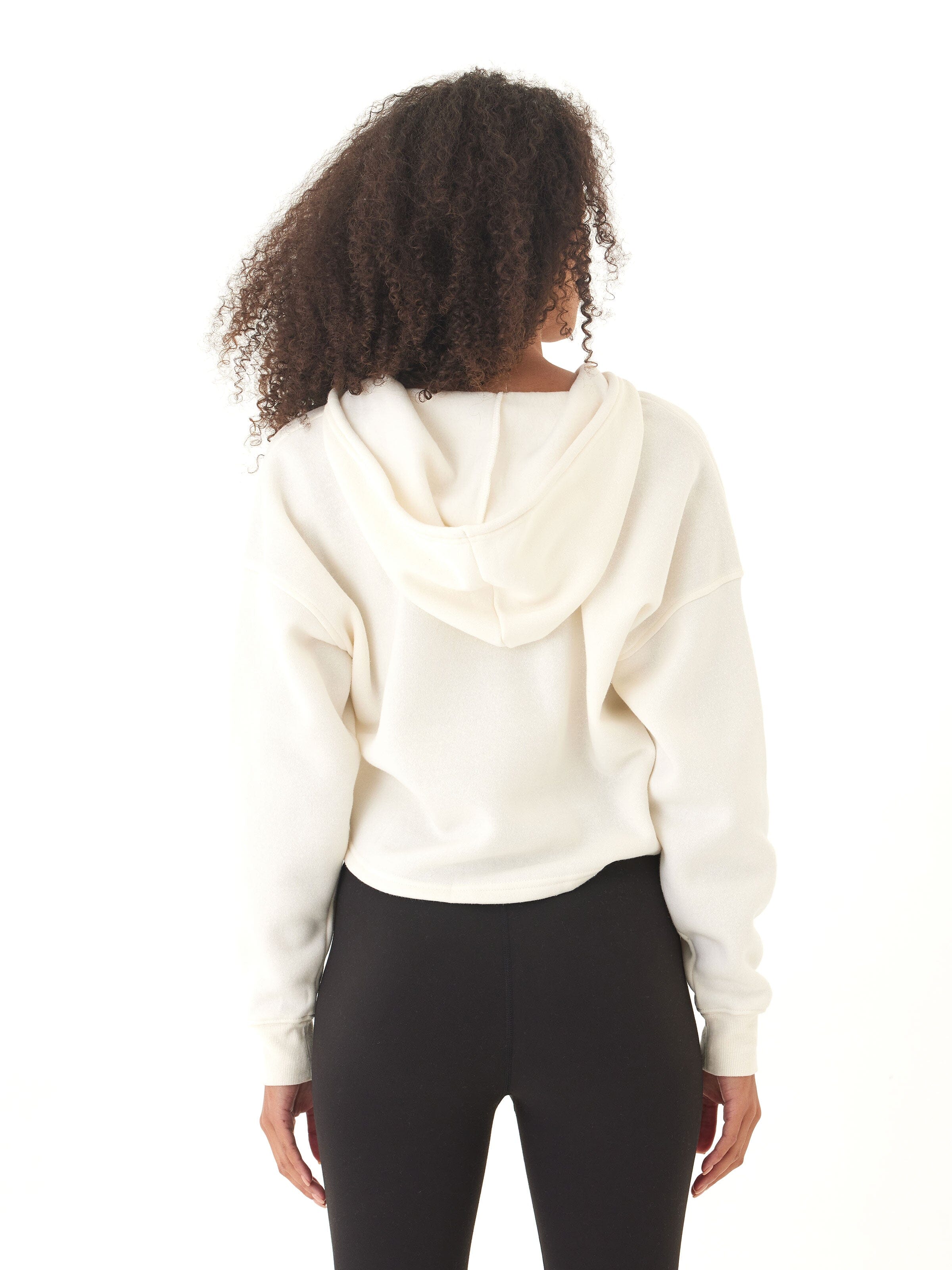 Venetia Triblend Fleece Crop Zip Hoodie in Off-White Cream