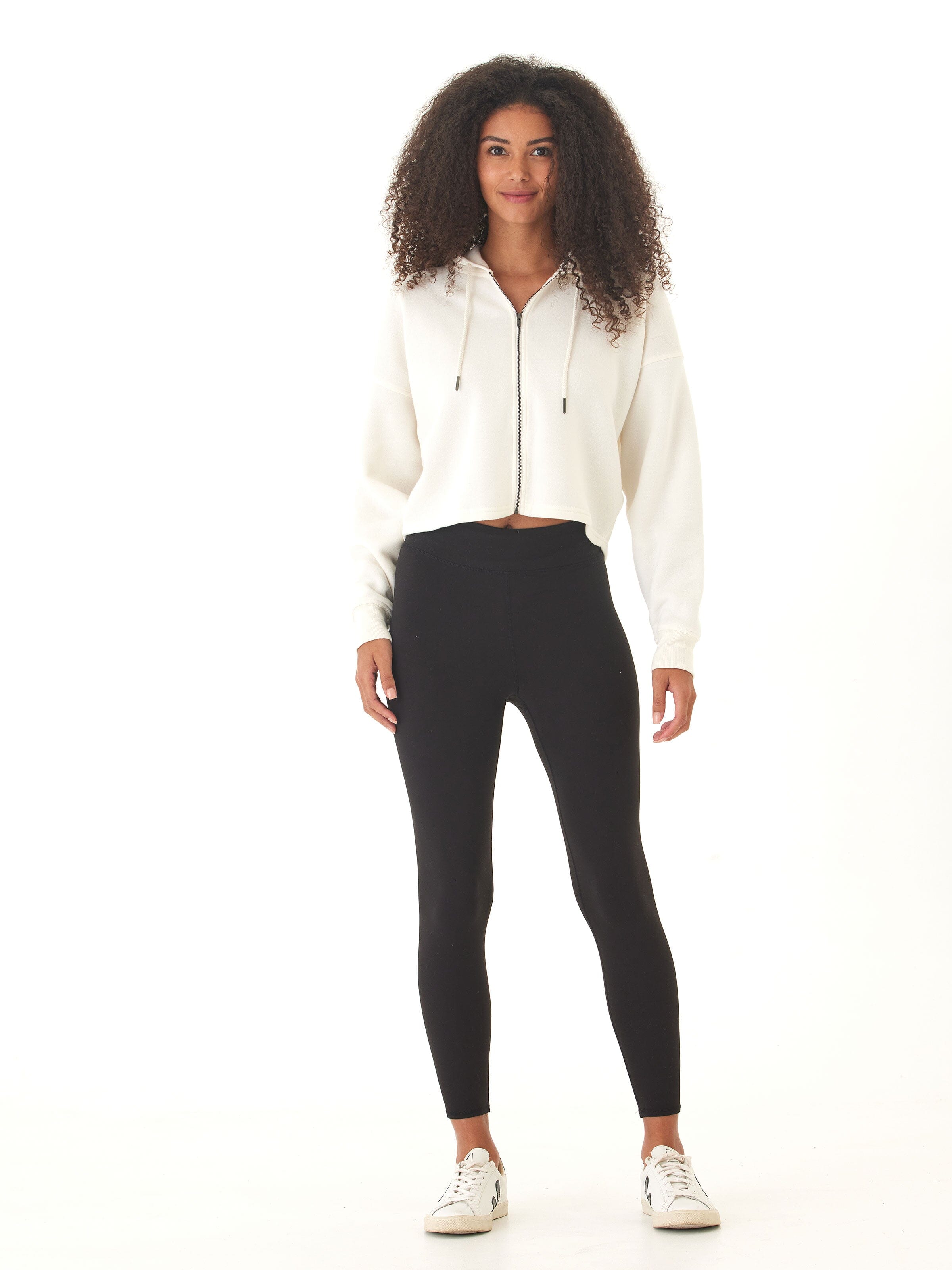 Venetia Triblend Fleece Crop Zip Hoodie in Off-White Cream