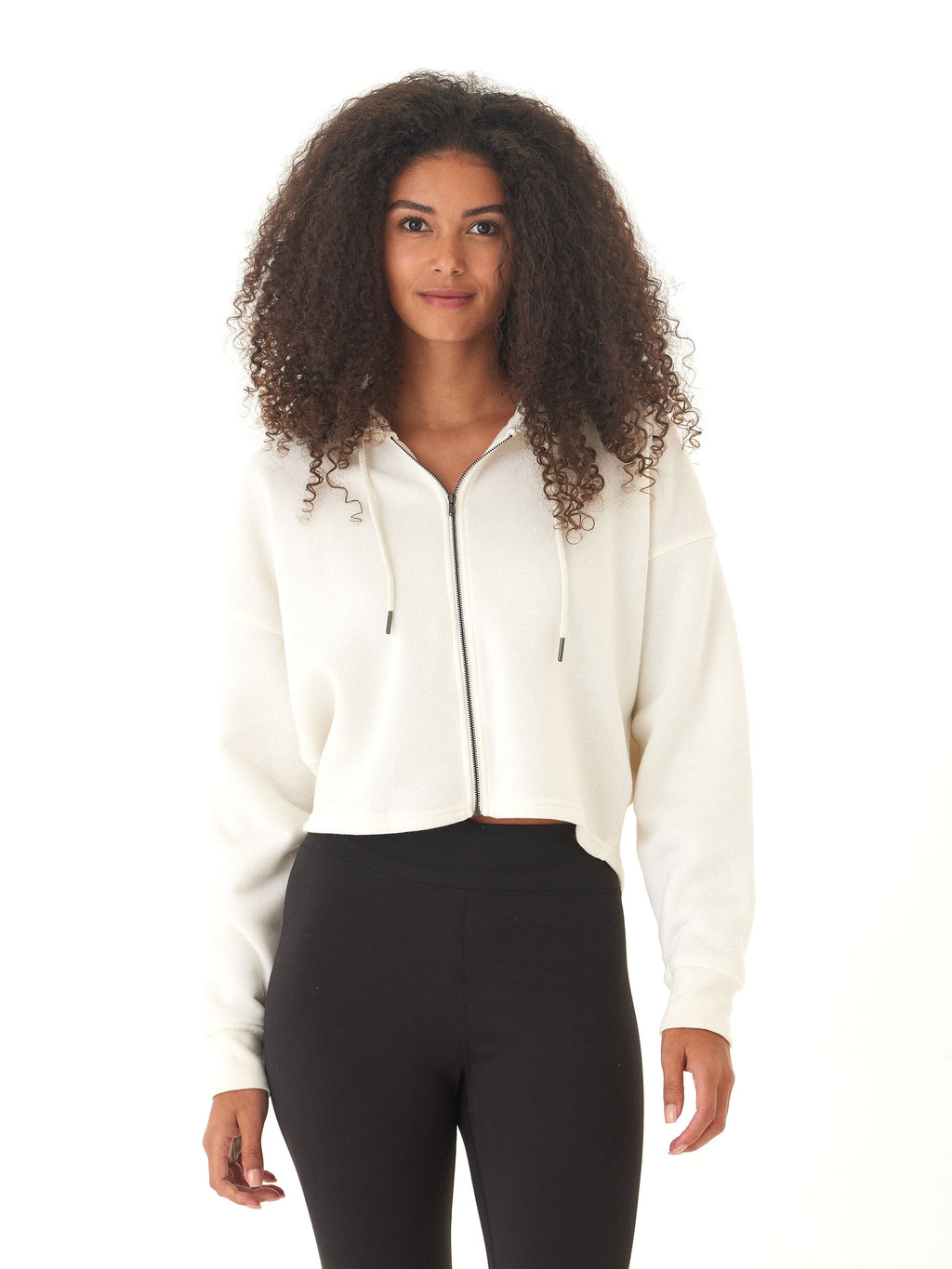 Venetia Triblend Fleece Crop Zip Hoodie in Off-White Cream