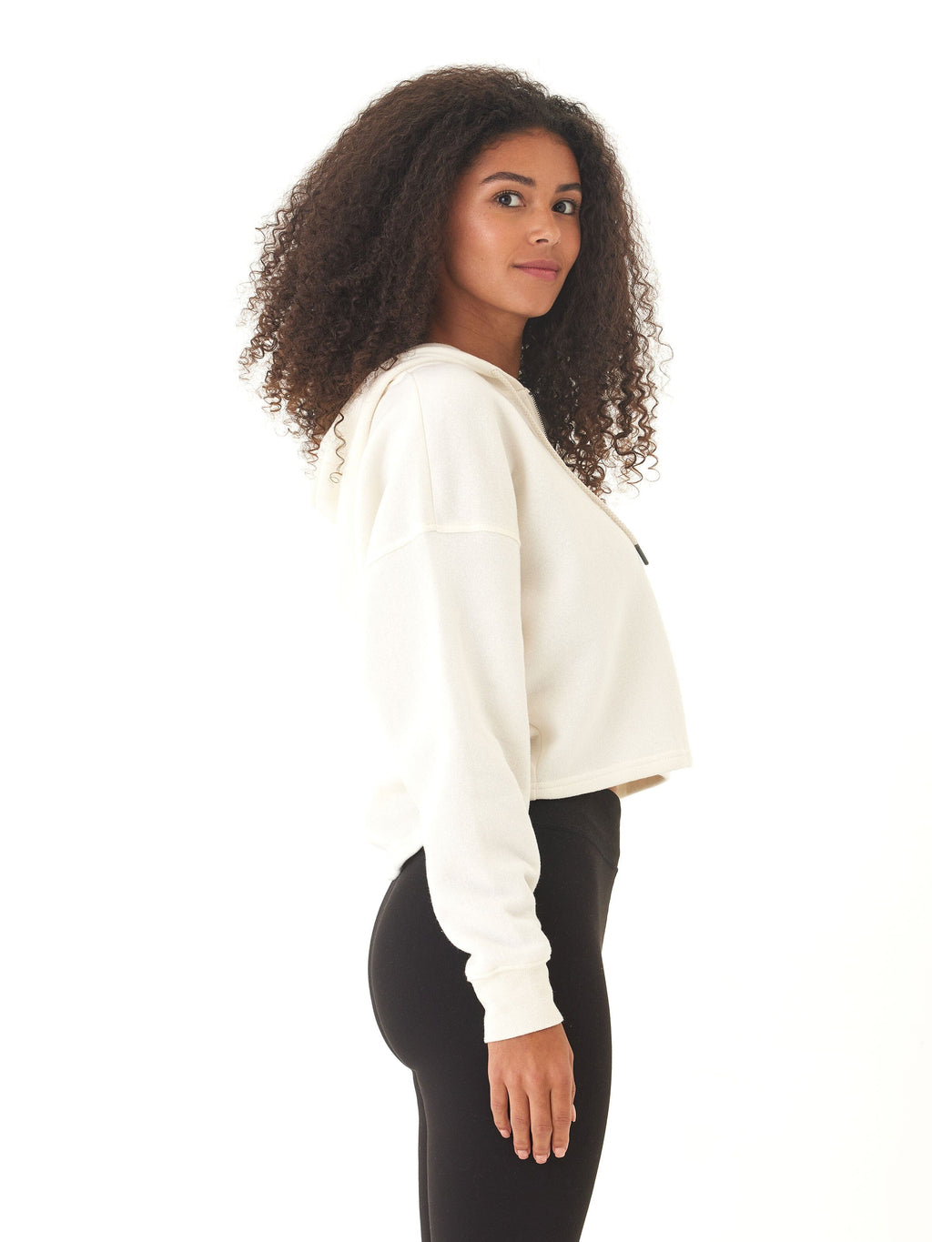 Venetia Triblend Fleece Crop Zip Hoodie in Off-White Cream