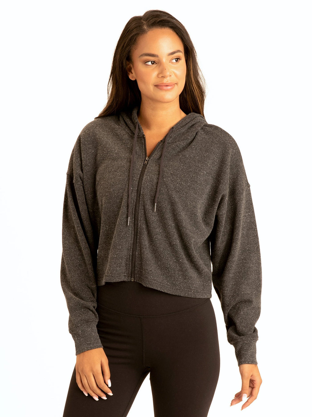 Venetia Crop Hoodie in Charcoal and Grey