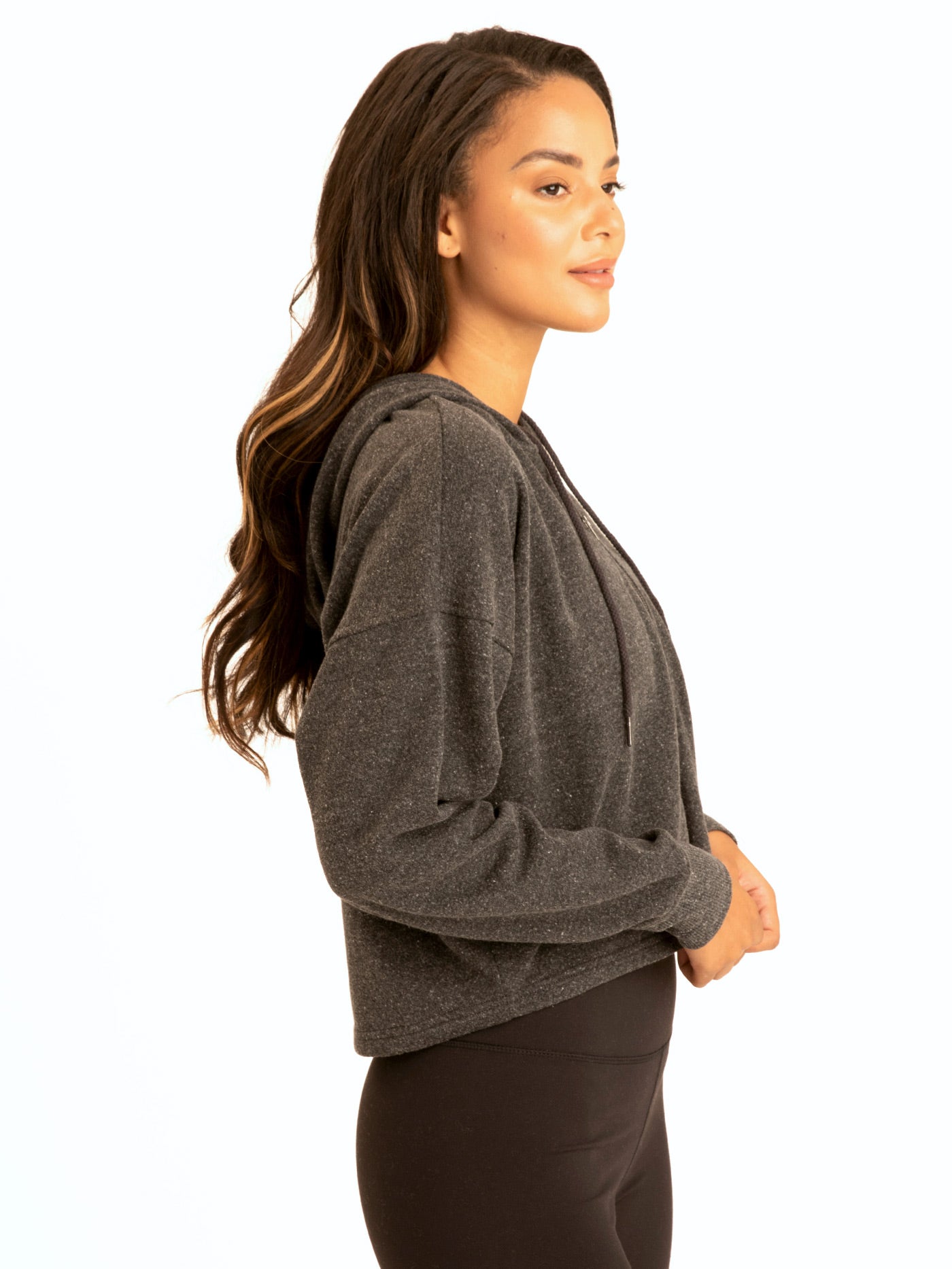 Venetia Crop Hoodie in Charcoal and Grey