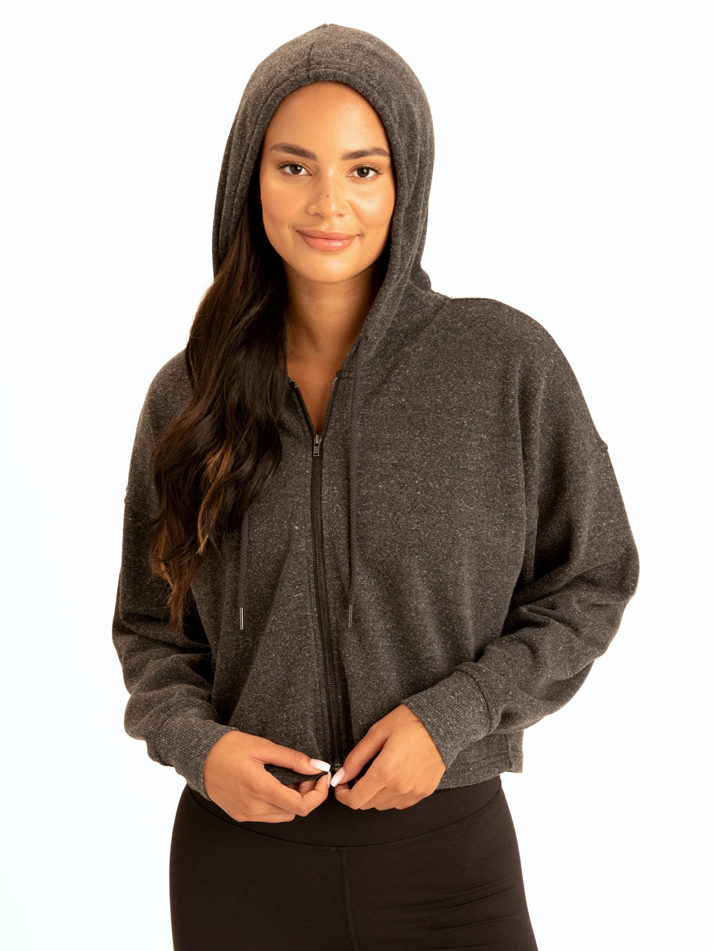Venetia Crop Hoodie in Charcoal and Grey