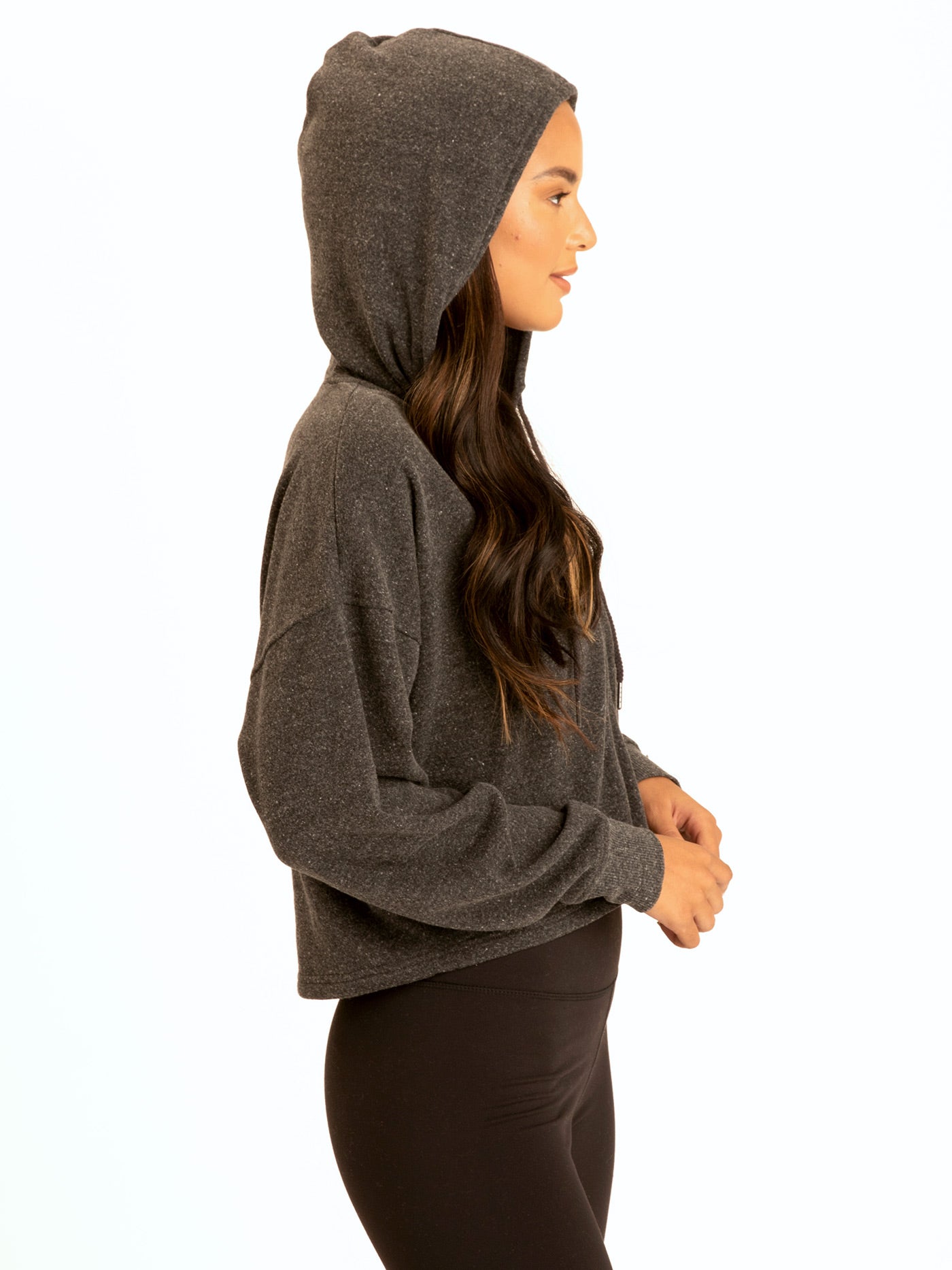 Venetia Crop Hoodie in Charcoal and Grey