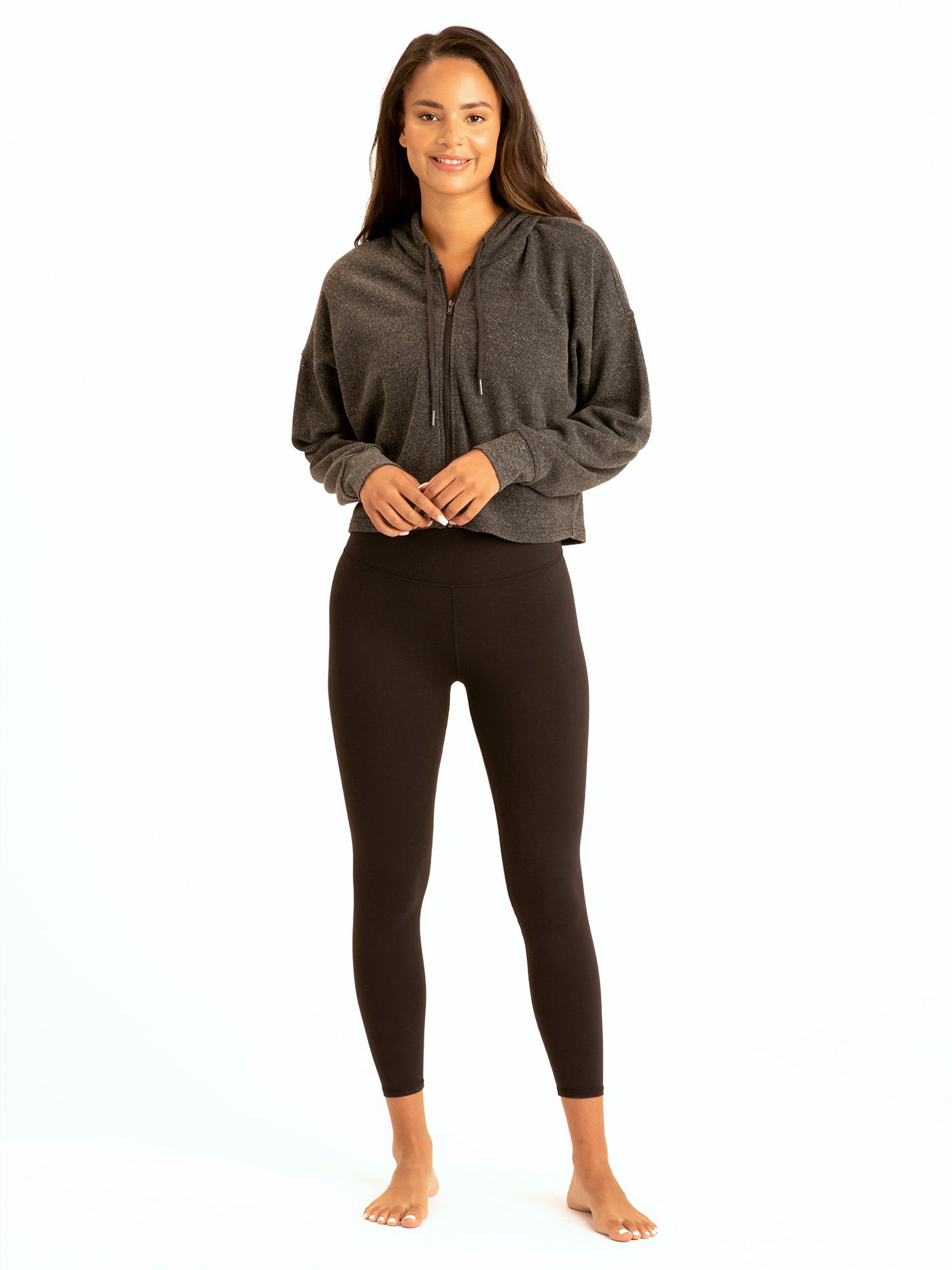 Venetia Crop Hoodie in Charcoal and Grey
