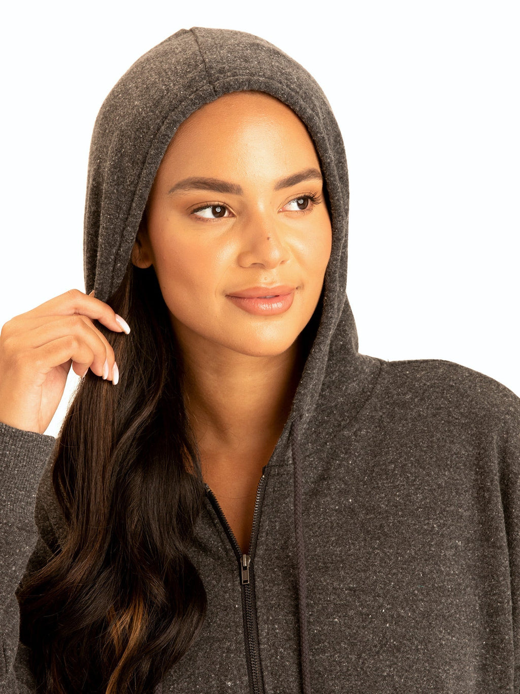 Venetia Crop Hoodie in Charcoal and Grey