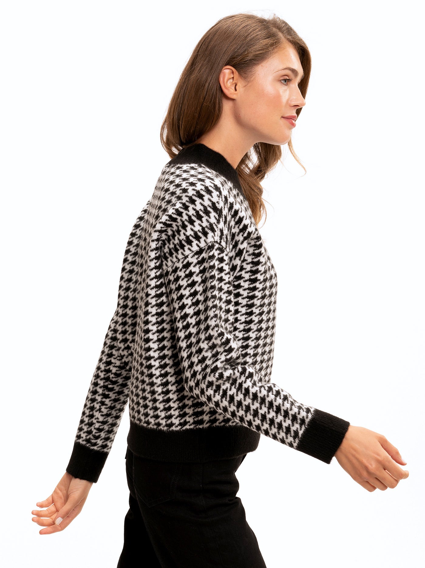 Elexia Houndstooth Knit Sweater in Black and White