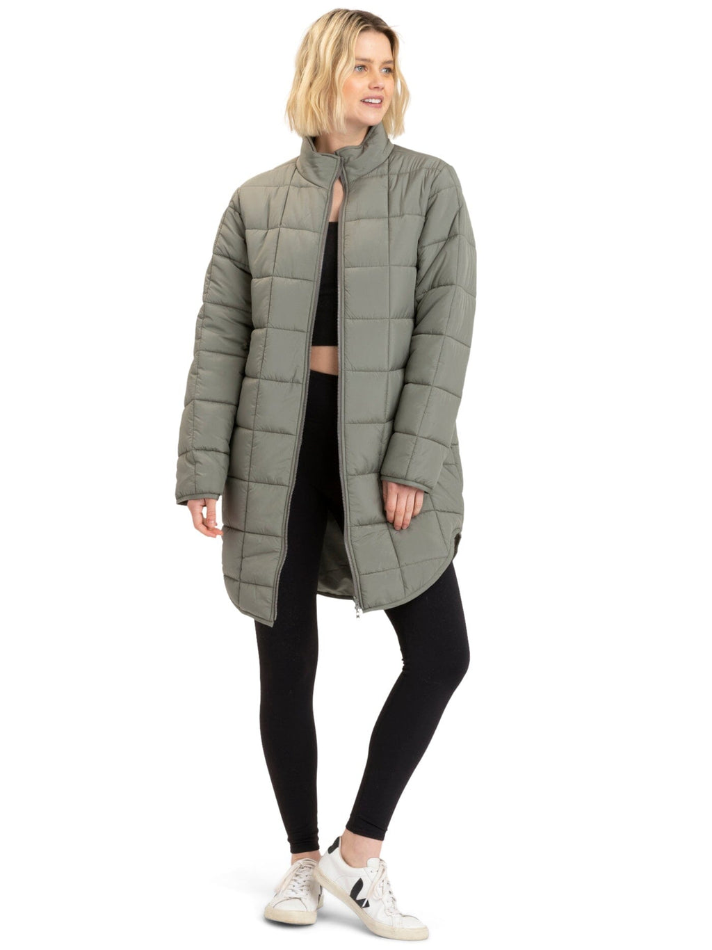 Azima Women's Long Packable Puffer Jacket in Sage Green