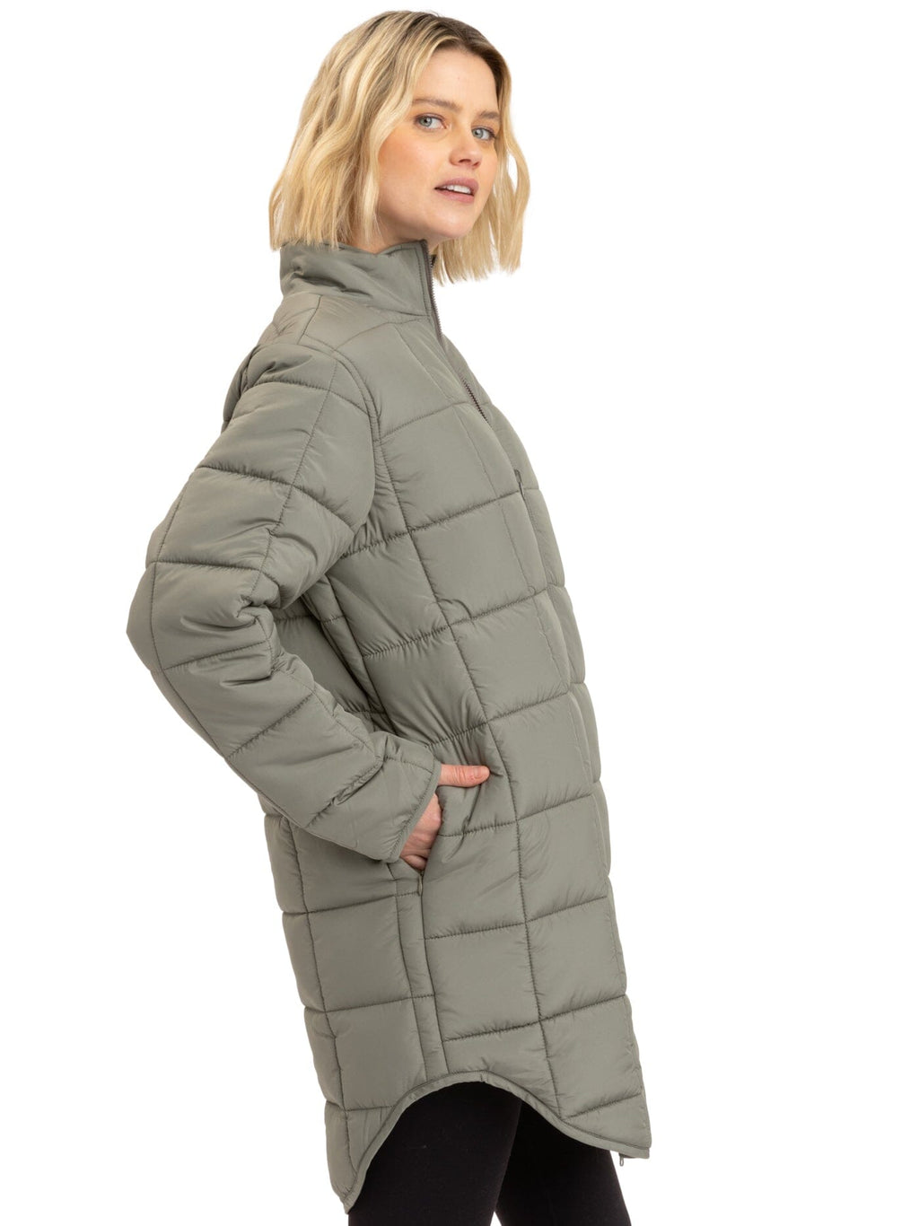 Azima Women's Long Packable Puffer Jacket in Sage Green