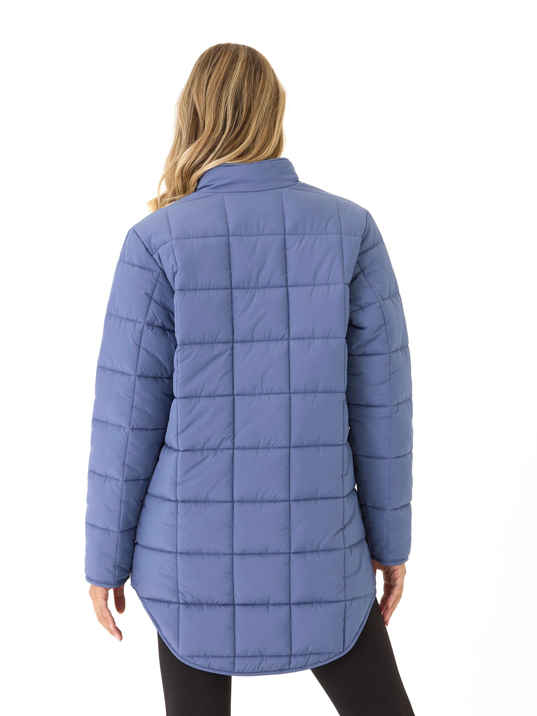 Azima Packable Long Puffer Jacket in Dusty Blue - Relaxed Fit