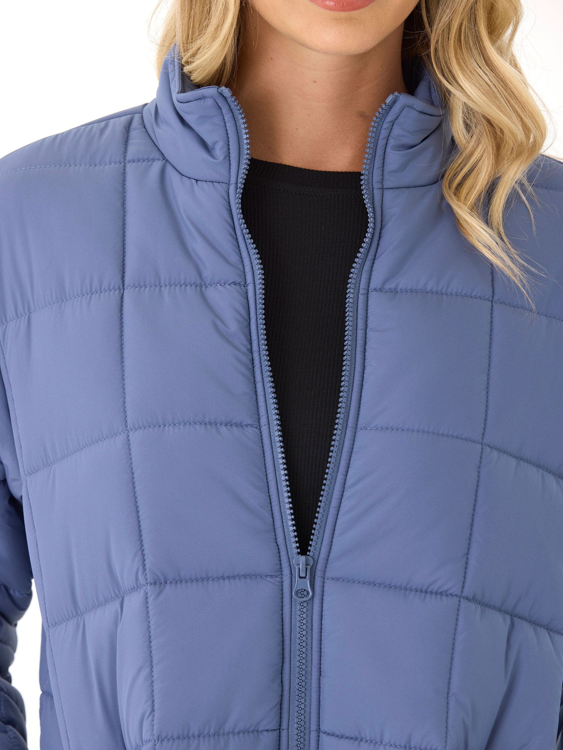 Azima Packable Long Puffer Jacket in Dusty Blue - Relaxed Fit