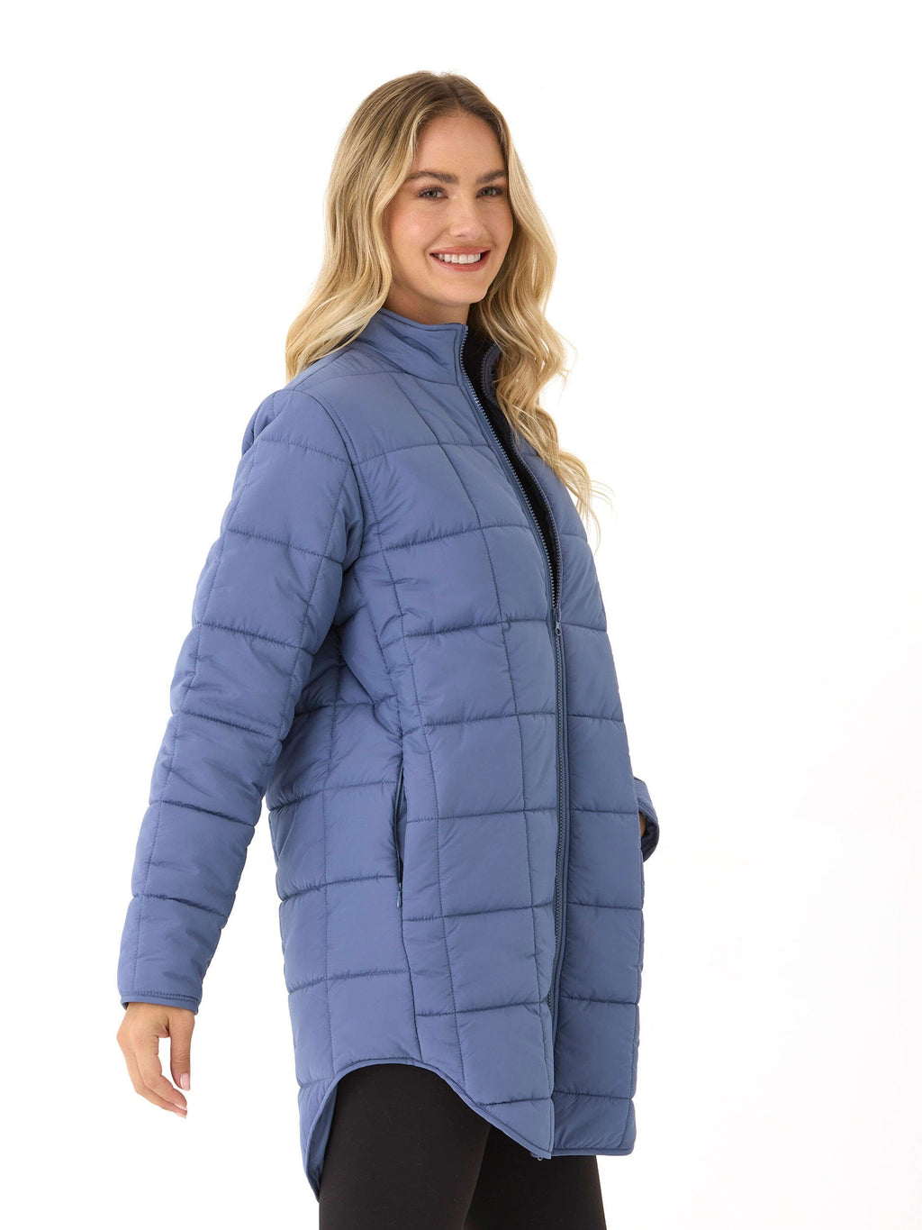 Azima Packable Long Puffer Jacket in Dusty Blue - Relaxed Fit