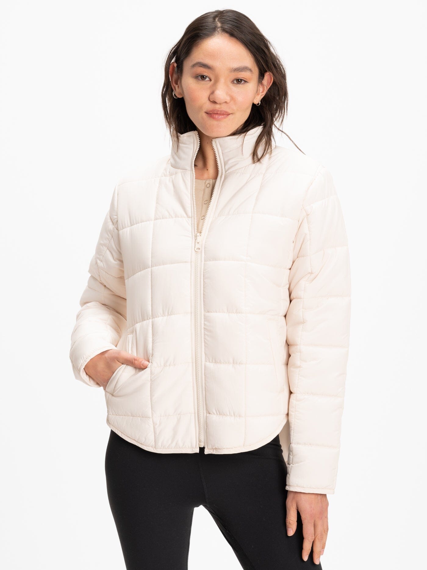 Athene Packable Puffer Jacket in a lightweight, travel-friendly design featuring an interior packable pocket.
