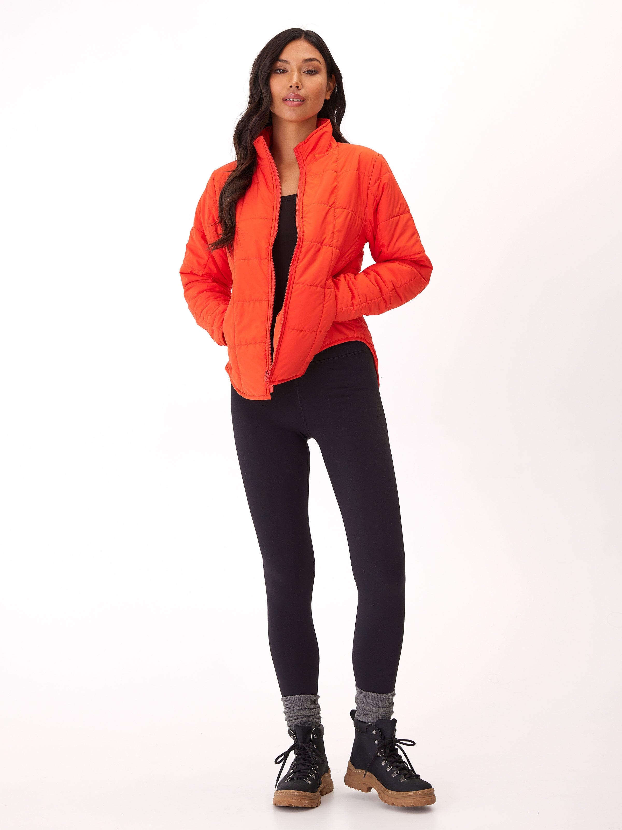 Athene Packable Puffer Jacket in Neon Orange - Lightweight Sporty