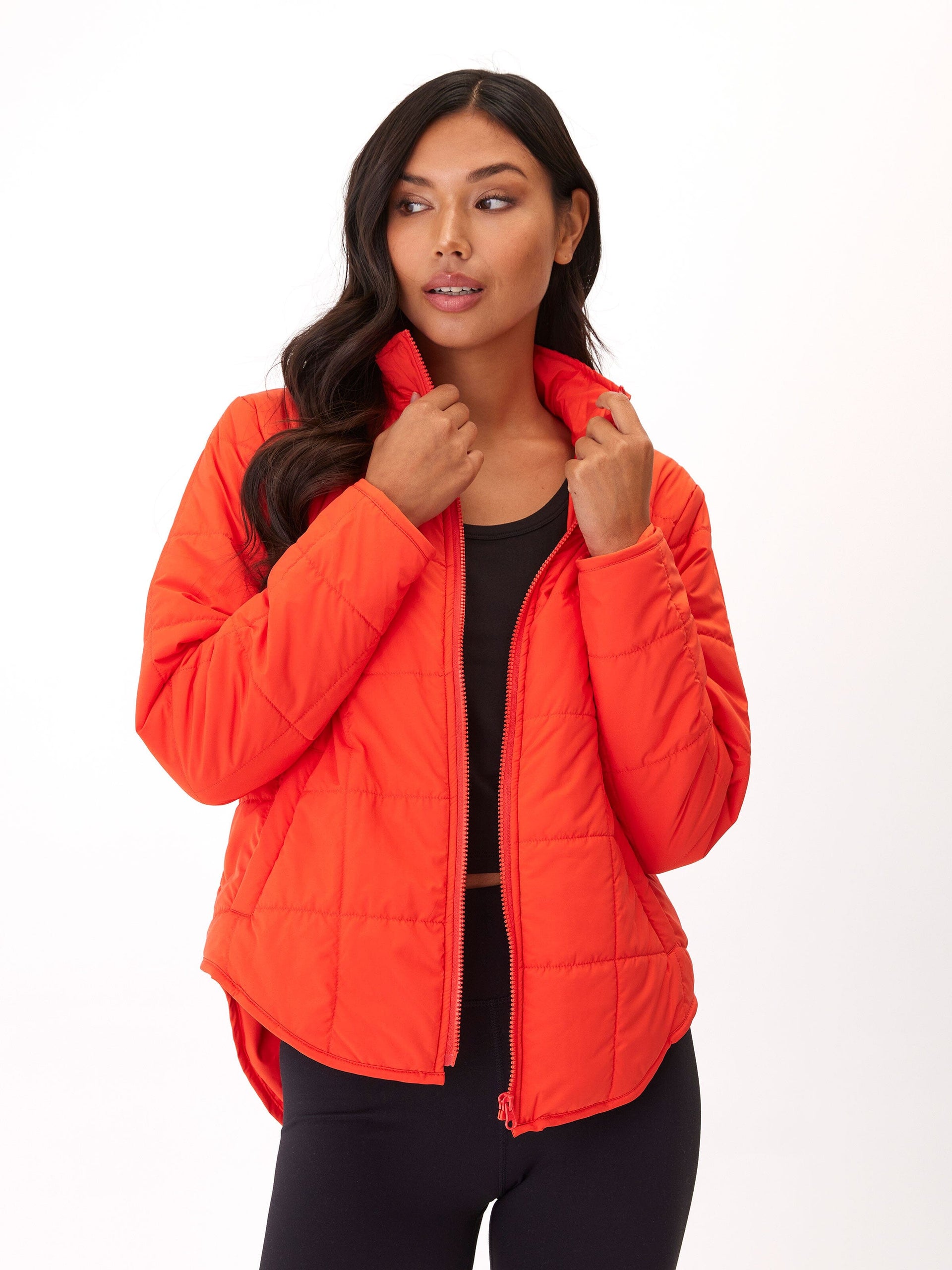 Athene Packable Puffer Jacket in Neon Orange - Lightweight Sporty