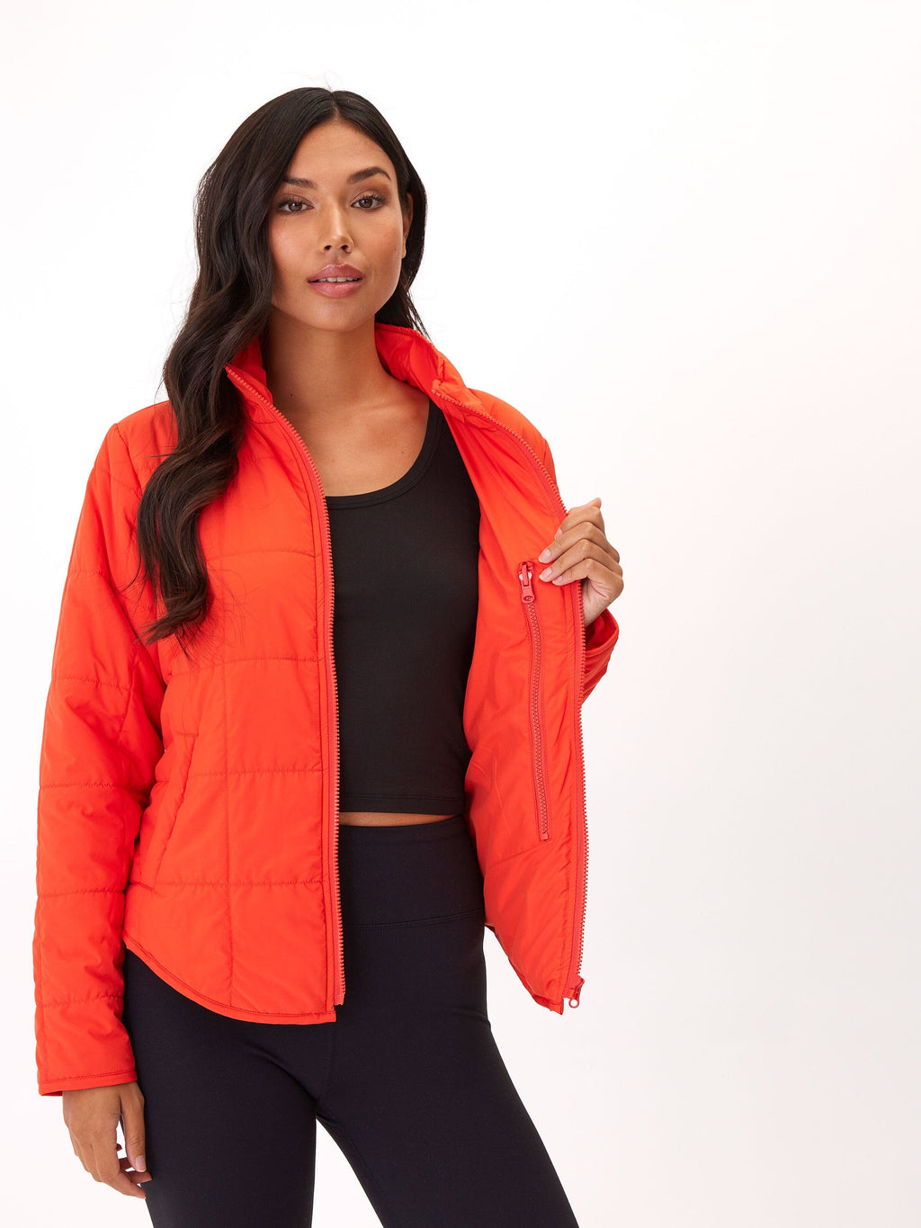 Athene Packable Puffer Jacket in Neon Orange - Lightweight Sporty