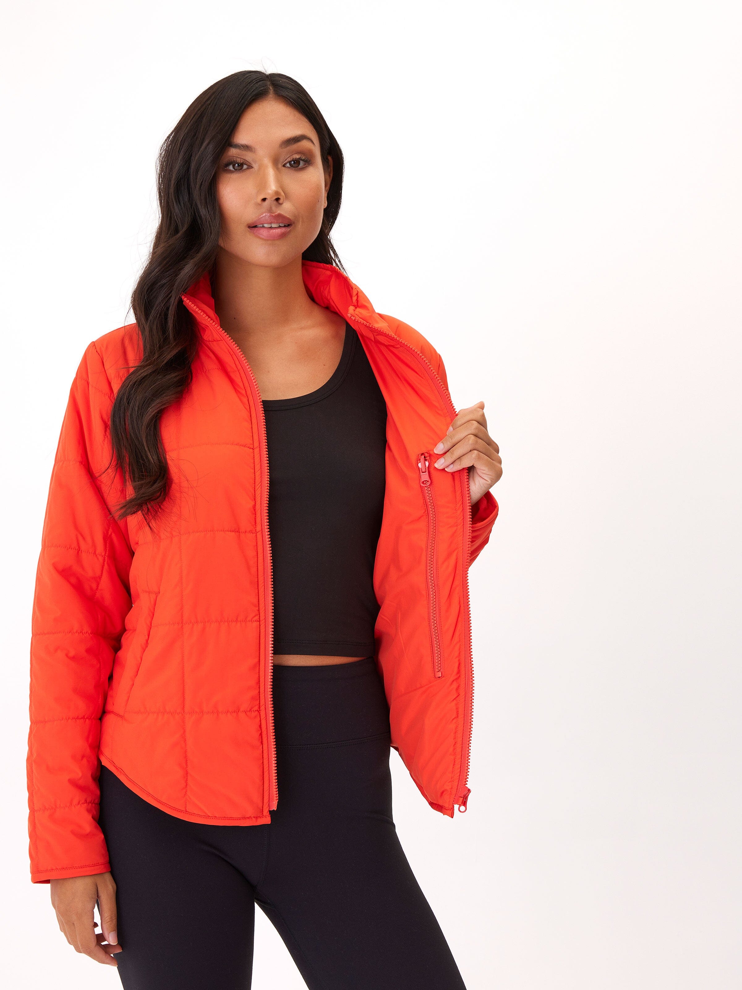Athene Packable Puffer Jacket in Neon Orange - Lightweight Sporty