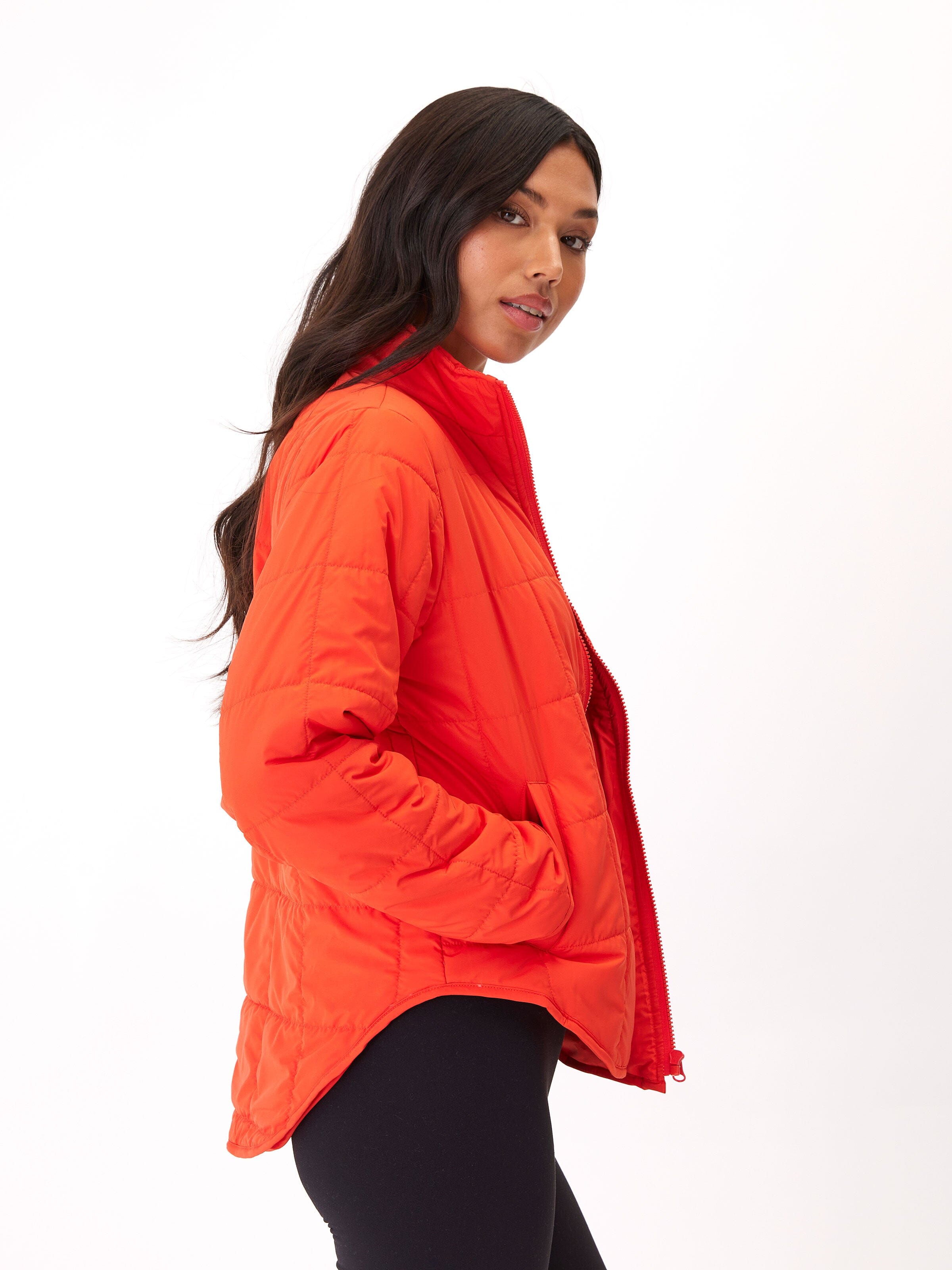 Athene Packable Puffer Jacket in Neon Orange - Lightweight Sporty